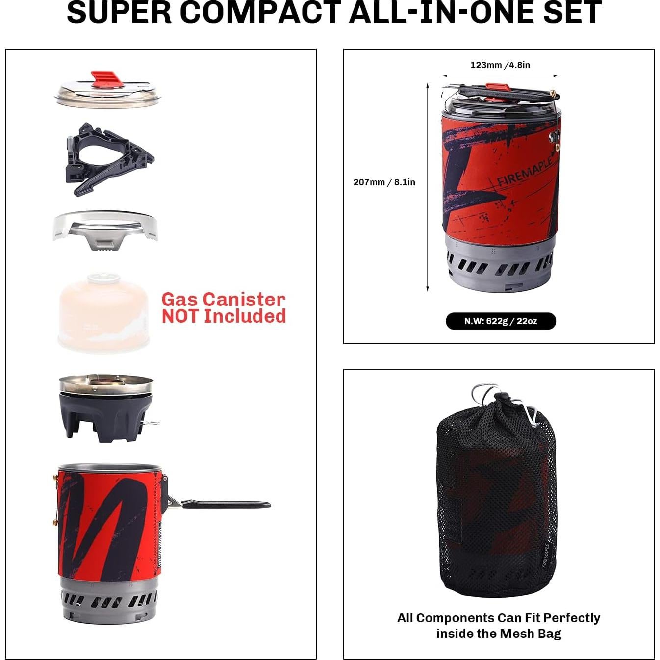 Estufa Portátil Fire Maple Polaris con Olla y Regulador - Negro