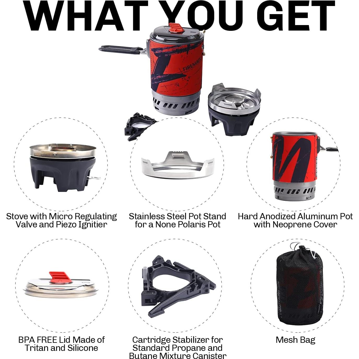 Estufa Portátil Fire Maple Polaris con Olla y Regulador - Negro