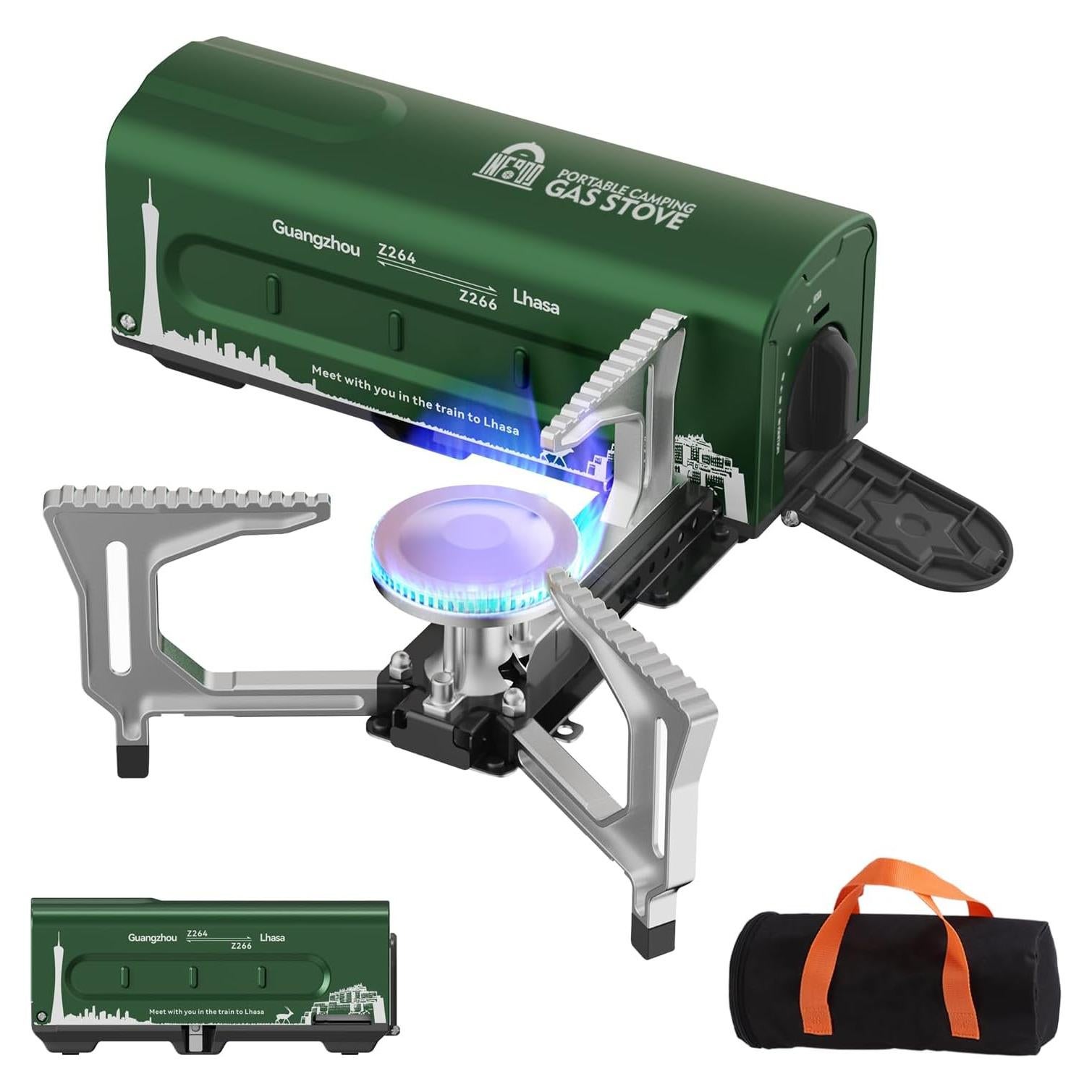 Estufa de Camping Portátil INFOOD Verde 7500 BTU Plegable