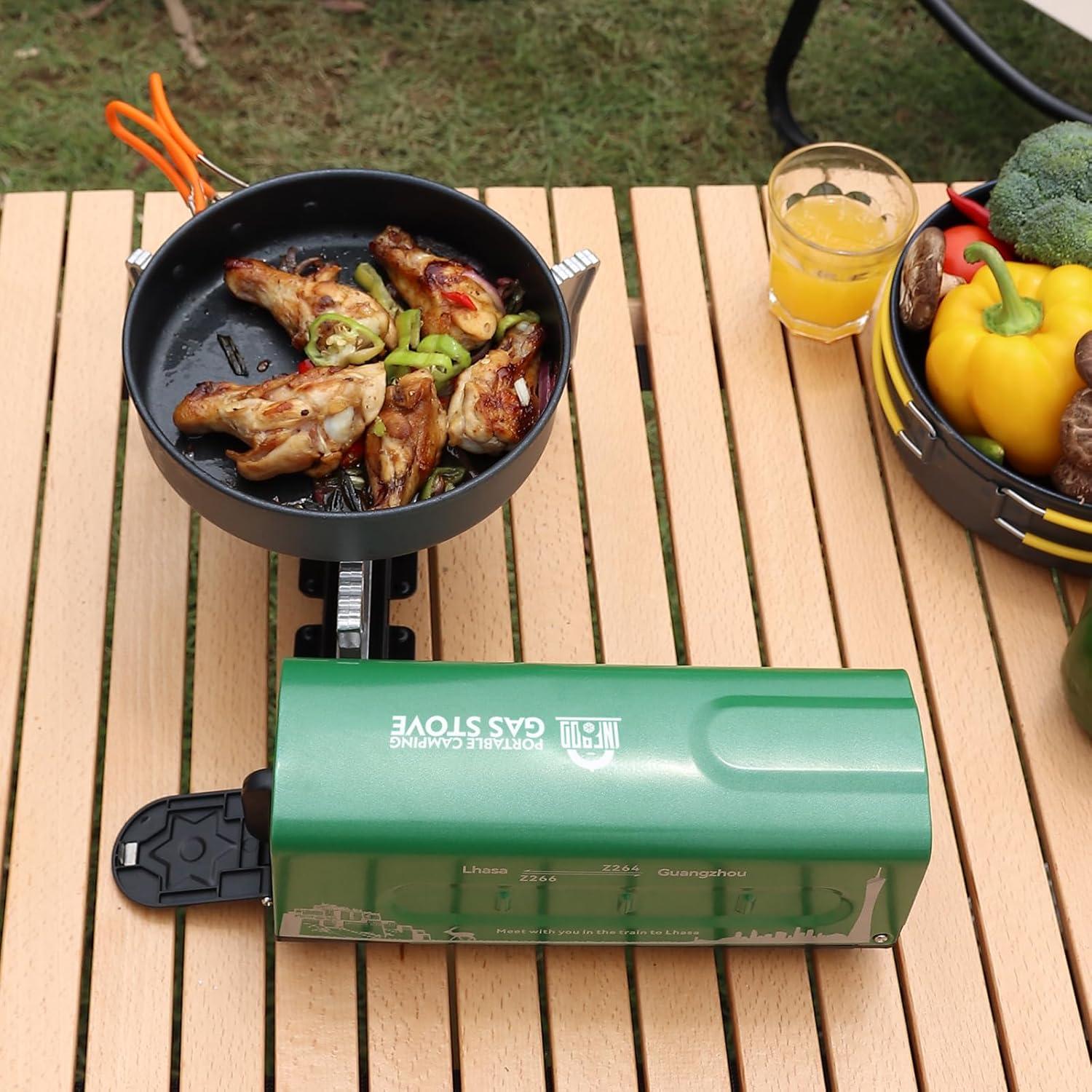 Estufa de Camping Portátil INFOOD Verde 7500 BTU Plegable