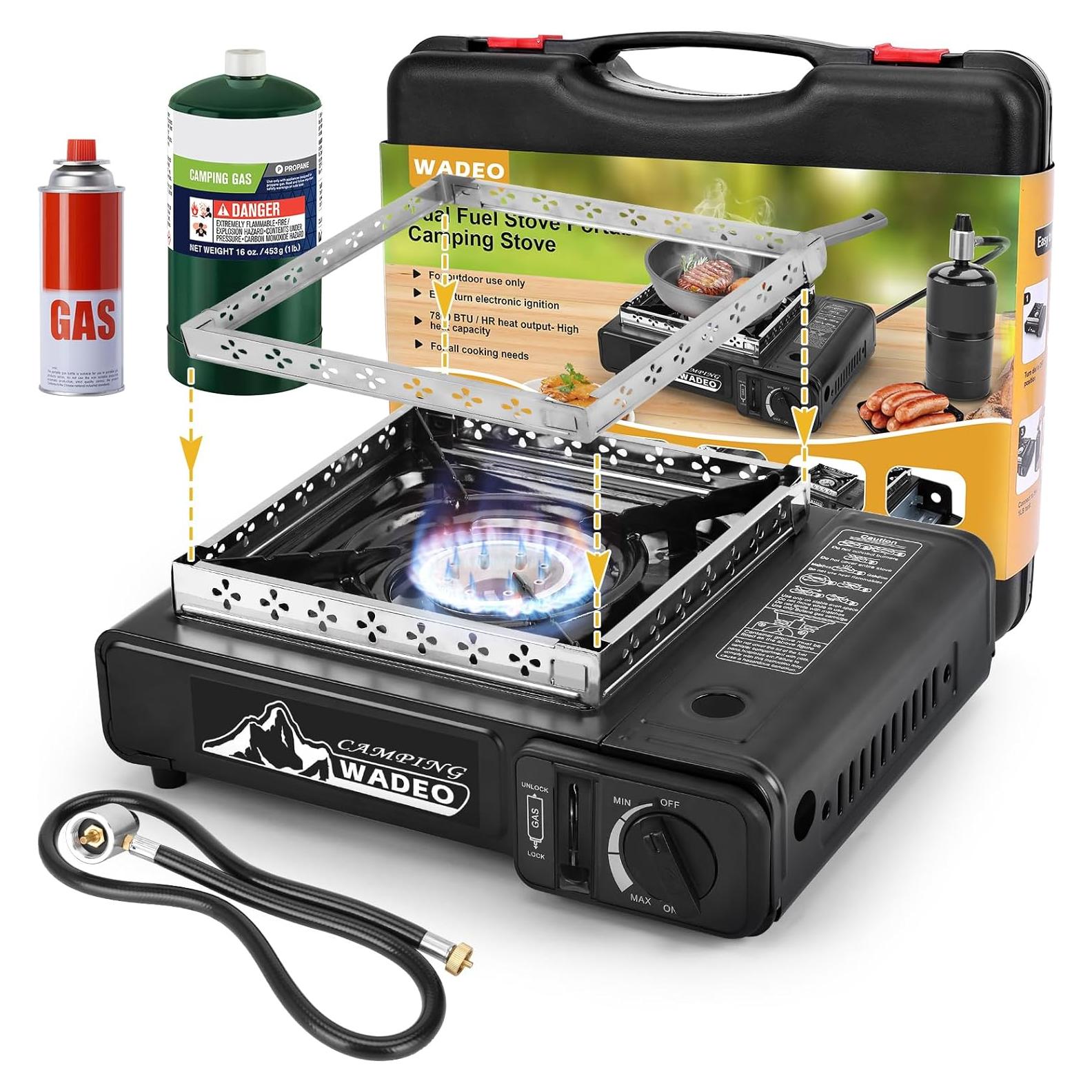 Estufa de Camping Portátil WADEO Doble Combustible 7800 BTU