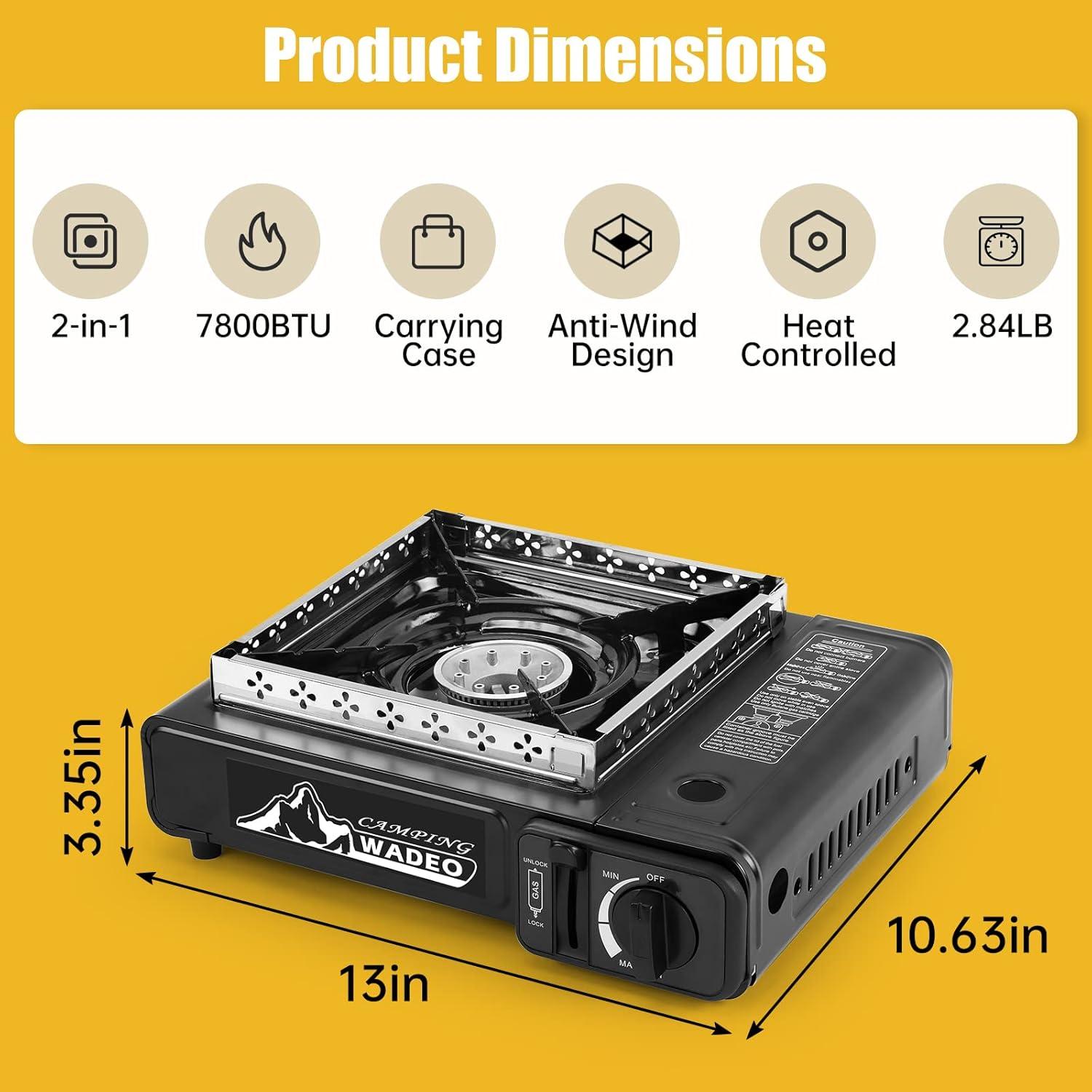 Estufa de Camping Portátil WADEO Doble Combustible 7800 BTU