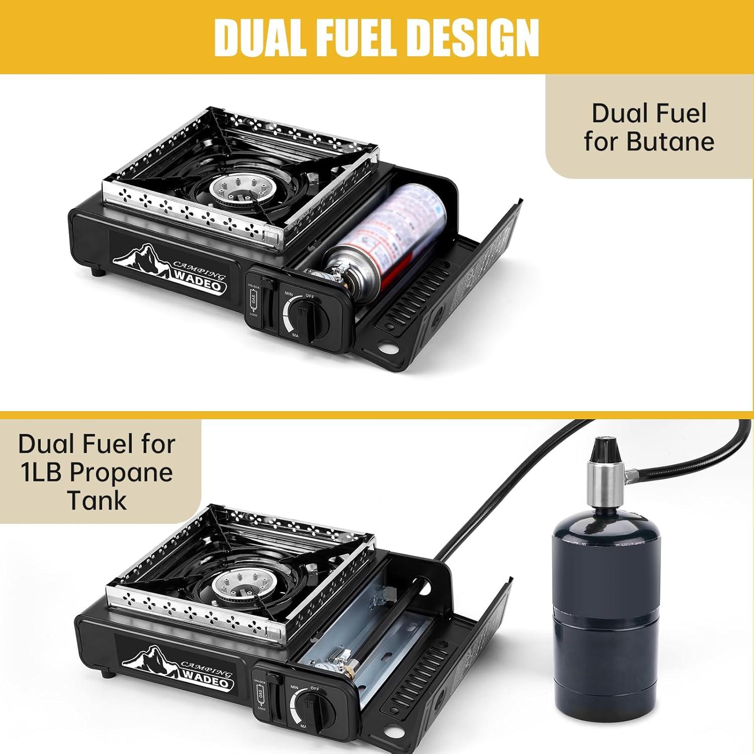 Estufa de Camping Portátil WADEO Doble Combustible 7800 BTU