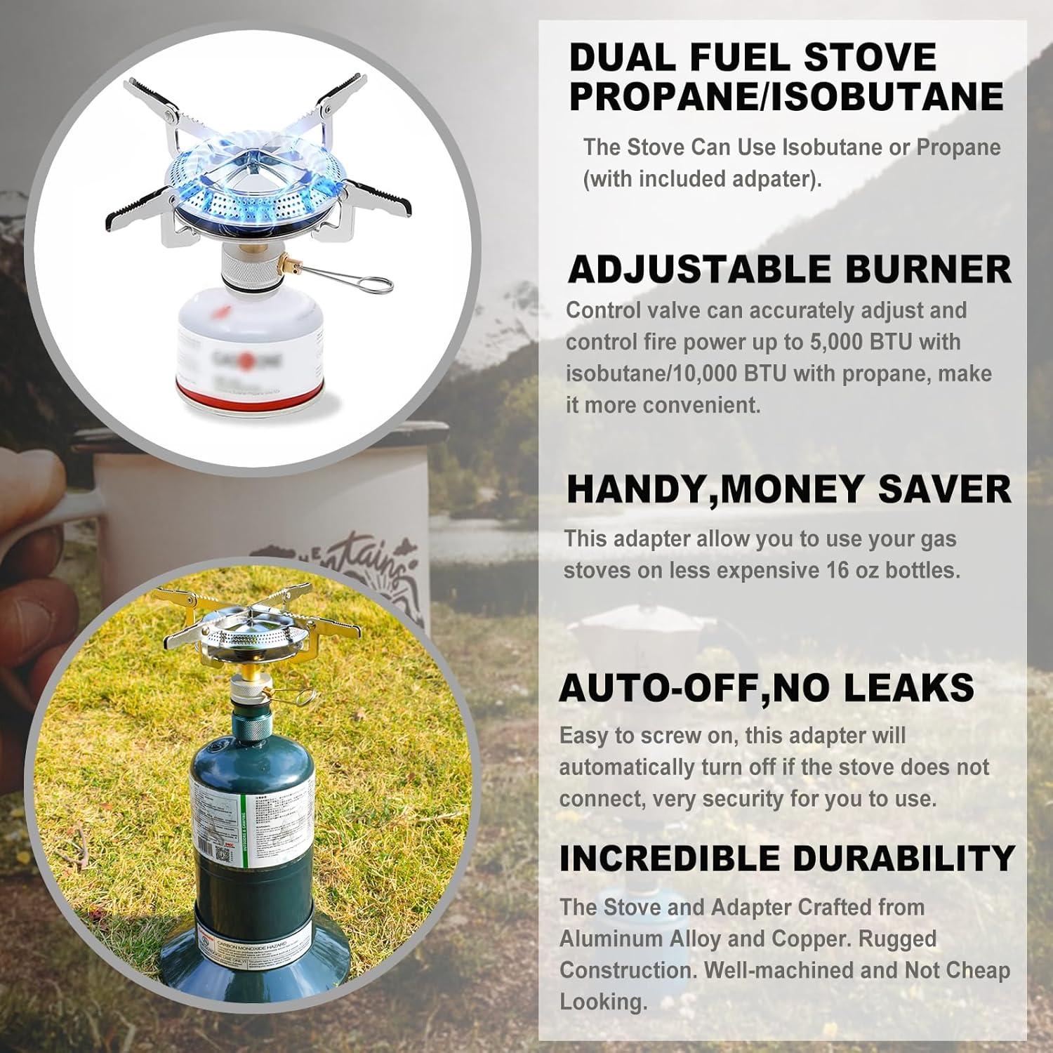 Propane Stove Portable Isobutane Camping Stove with Gas Adapter - 10,000 BTU Single Burner Backpacking Camp Stove for Hiking, Emergency, Outdoor(Include Carrying Case)