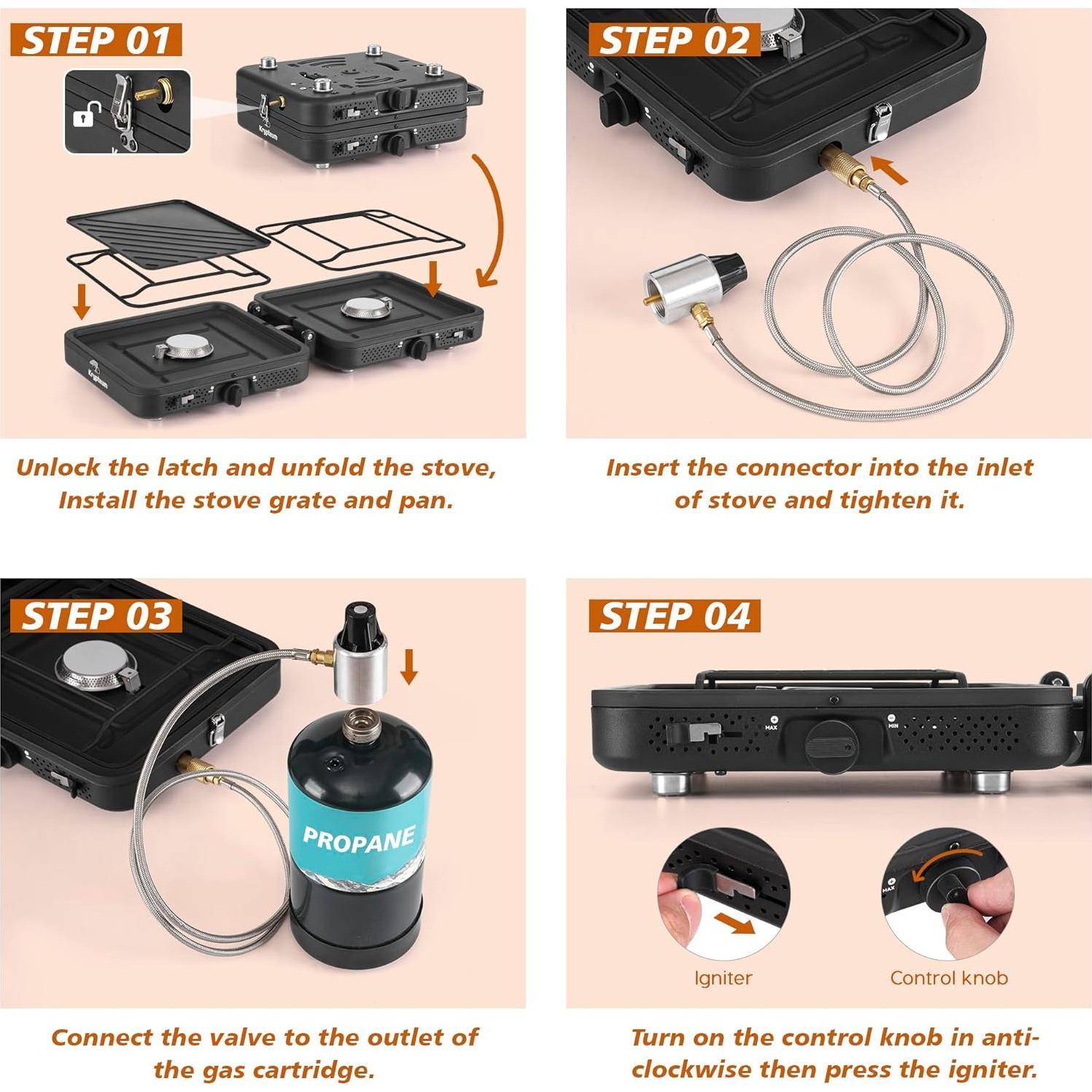 Estufa de Camping KRYPTEUM 2 Quemadores Propano 17200 BTU