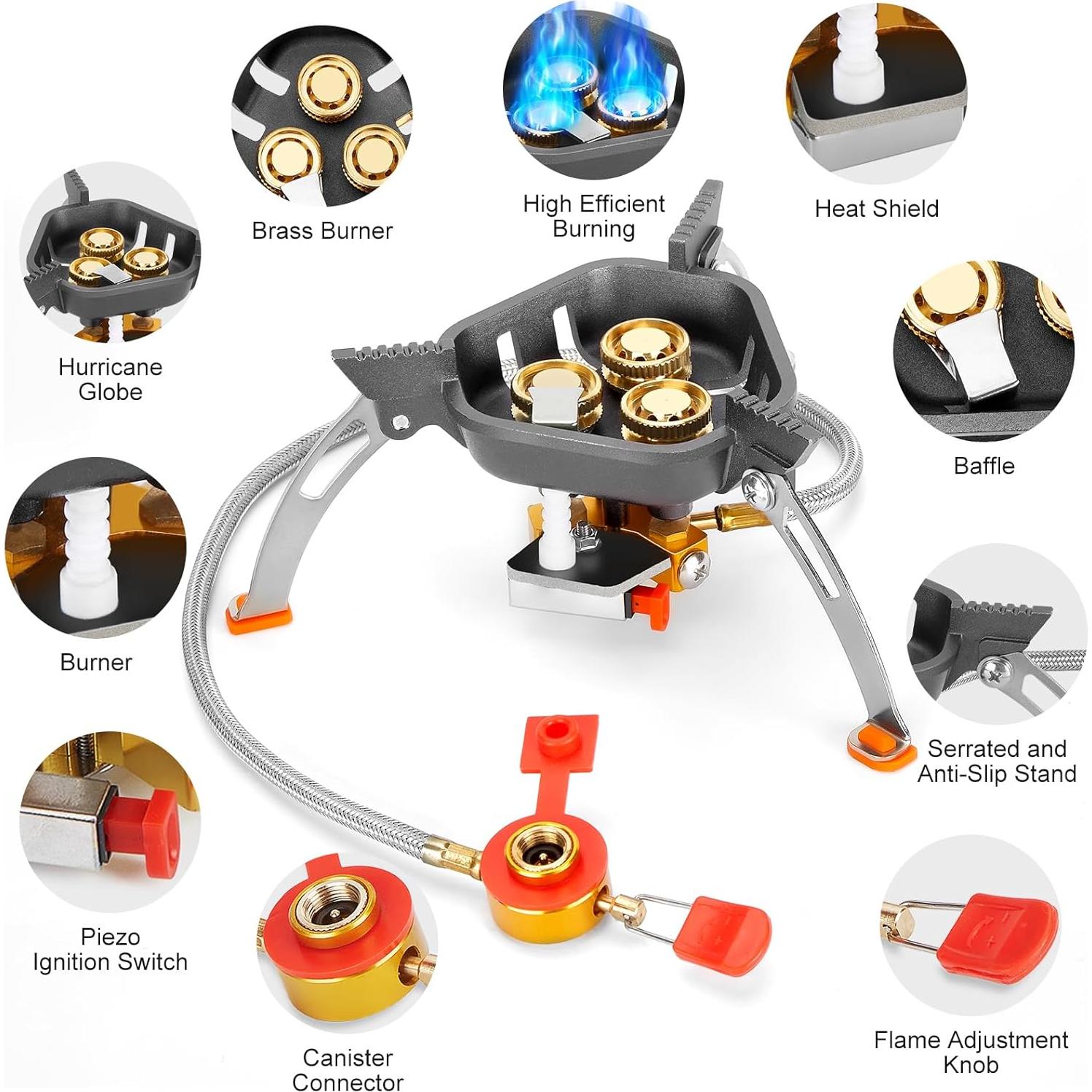 Estufa de Camping WADEO 7200W a Prueba de Viento Portátil