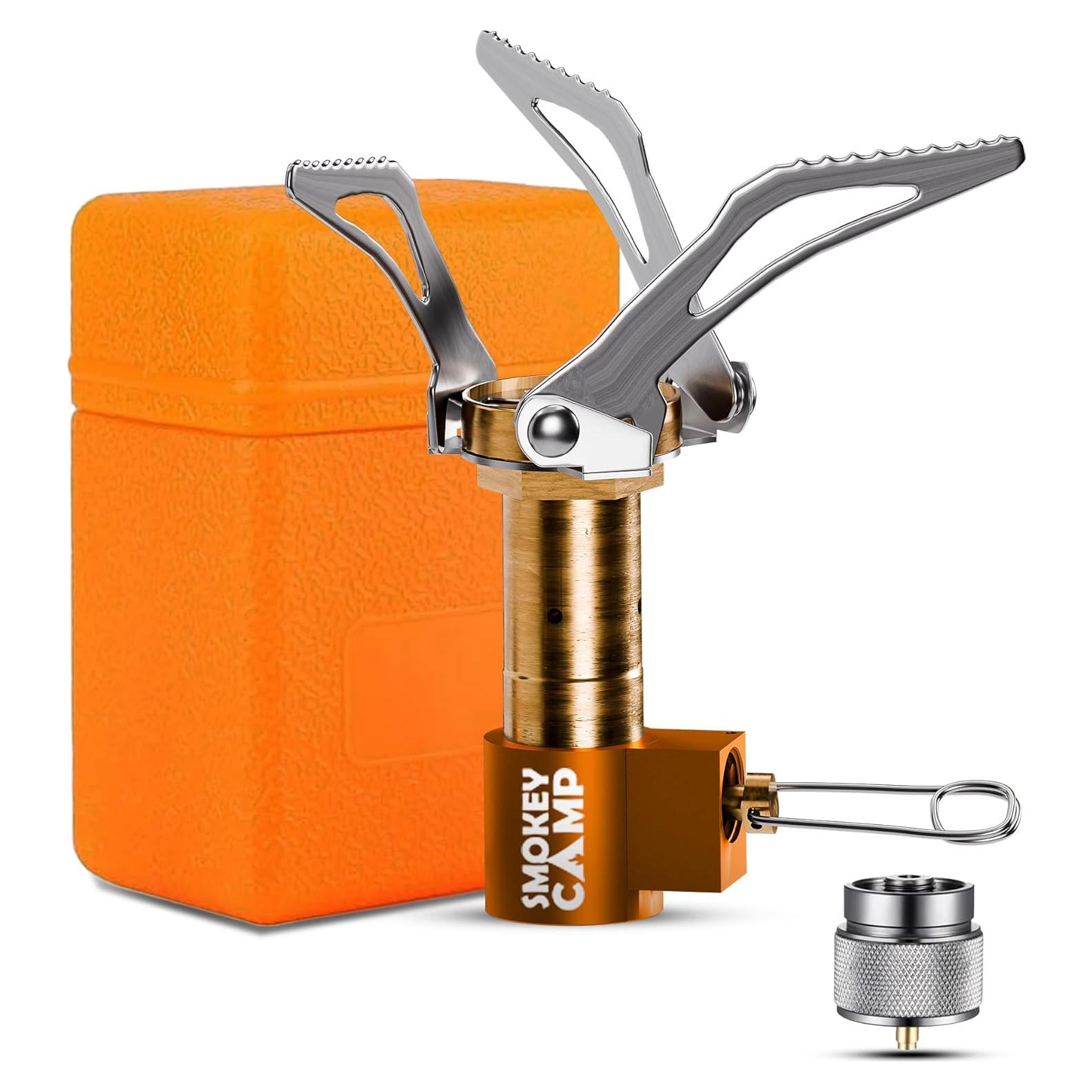 Mini 3000W Camping Stove, Ultralight Backpacking Camp Stove with a Carrying Case and an Additional Adapter, Compatable with Isobutane and Propane Tanks, Portable and Collapsible.