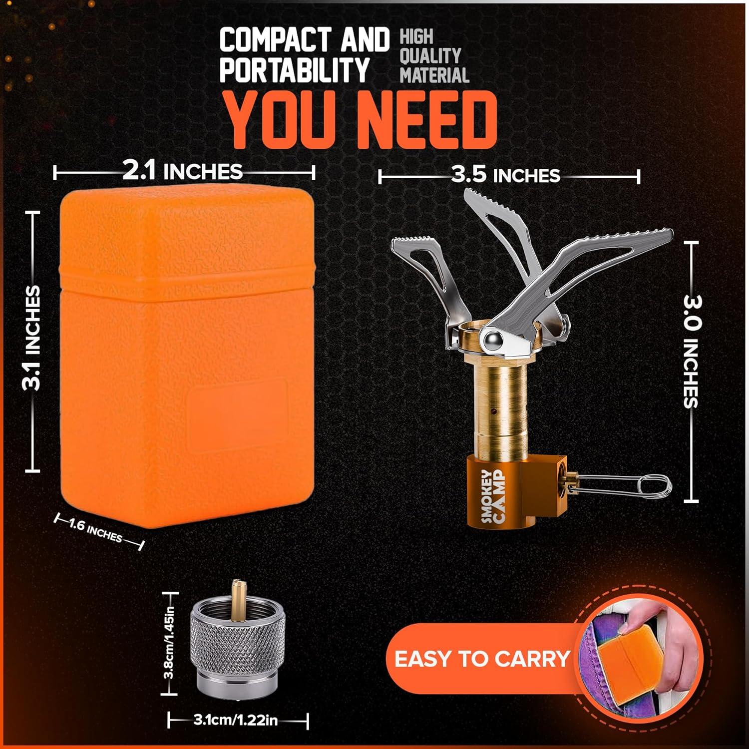 Mini 3000W Camping Stove, Ultralight Backpacking Camp Stove with a Carrying Case and an Additional Adapter, Compatable with Isobutane and Propane Tanks, Portable and Collapsible.