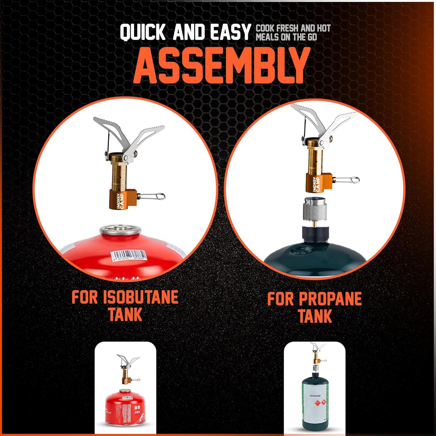 Mini 3000W Camping Stove, Ultralight Backpacking Camp Stove with a Carrying Case and an Additional Adapter, Compatable with Isobutane and Propane Tanks, Portable and Collapsible.