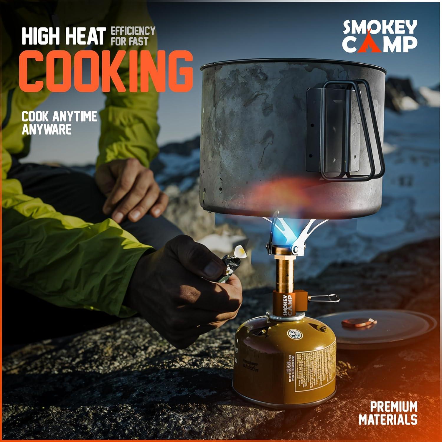 Mini 3000W Camping Stove, Ultralight Backpacking Camp Stove with a Carrying Case and an Additional Adapter, Compatable with Isobutane and Propane Tanks, Portable and Collapsible.