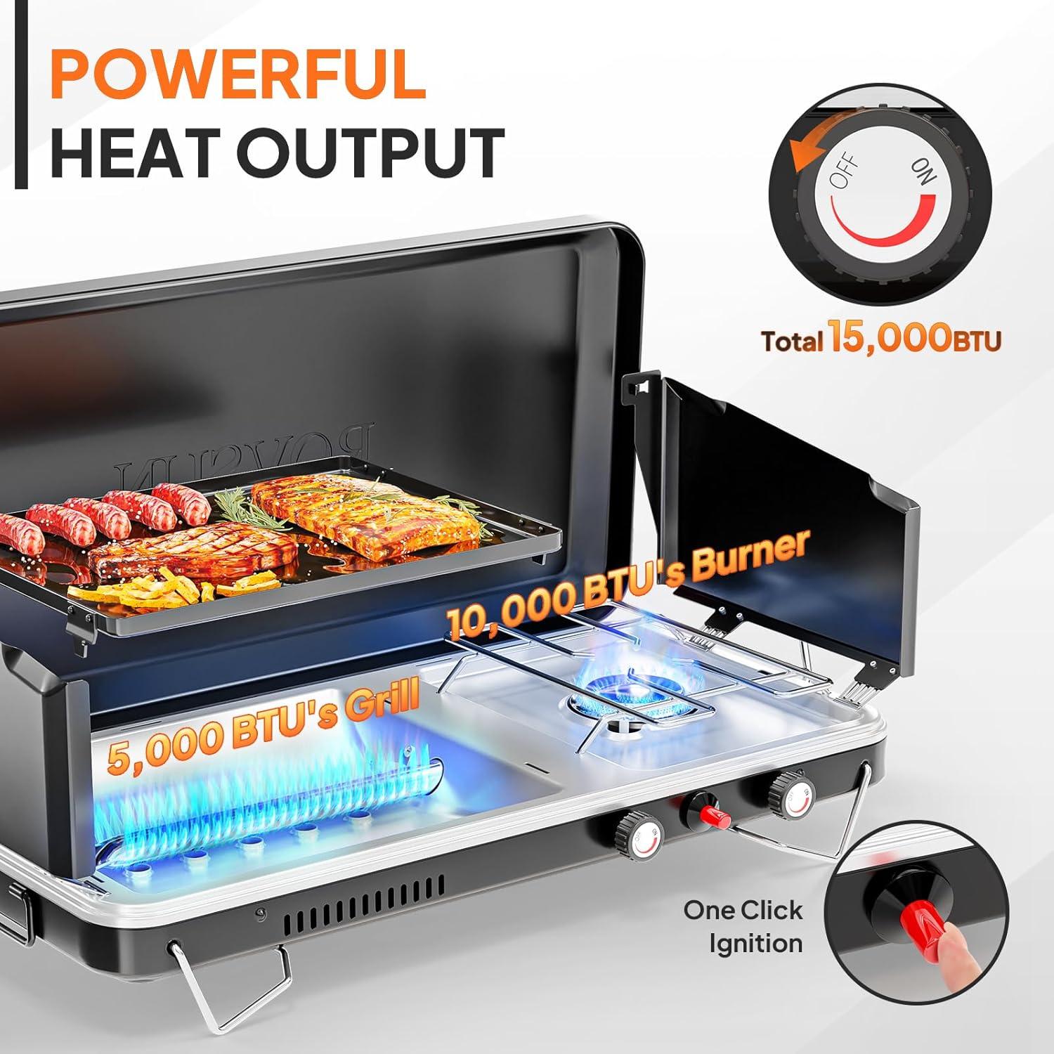 Estufa de Camping ROVSUN 2-en-1 Portátil Gas 5.49 kg