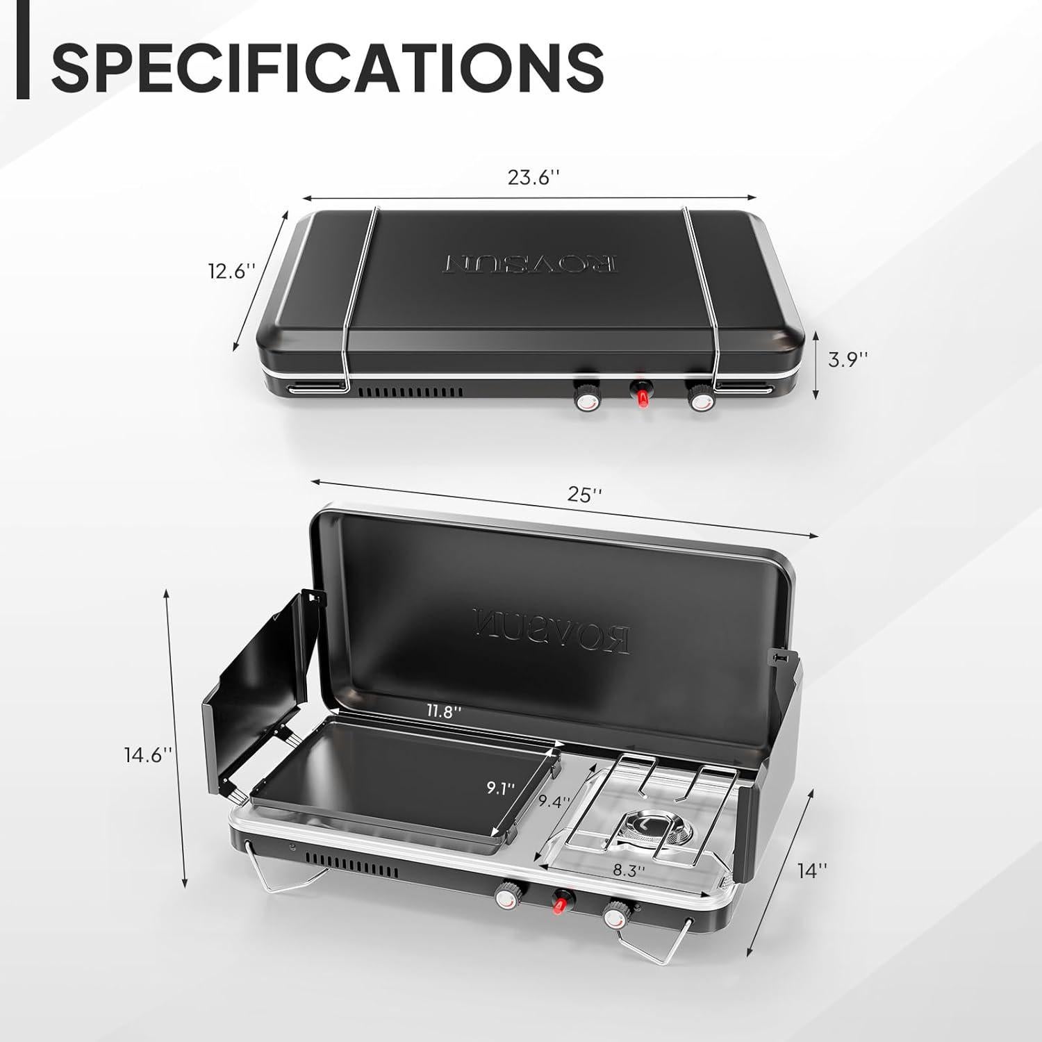 Estufa de Camping ROVSUN 2-en-1 Portátil Gas 5.49 kg
