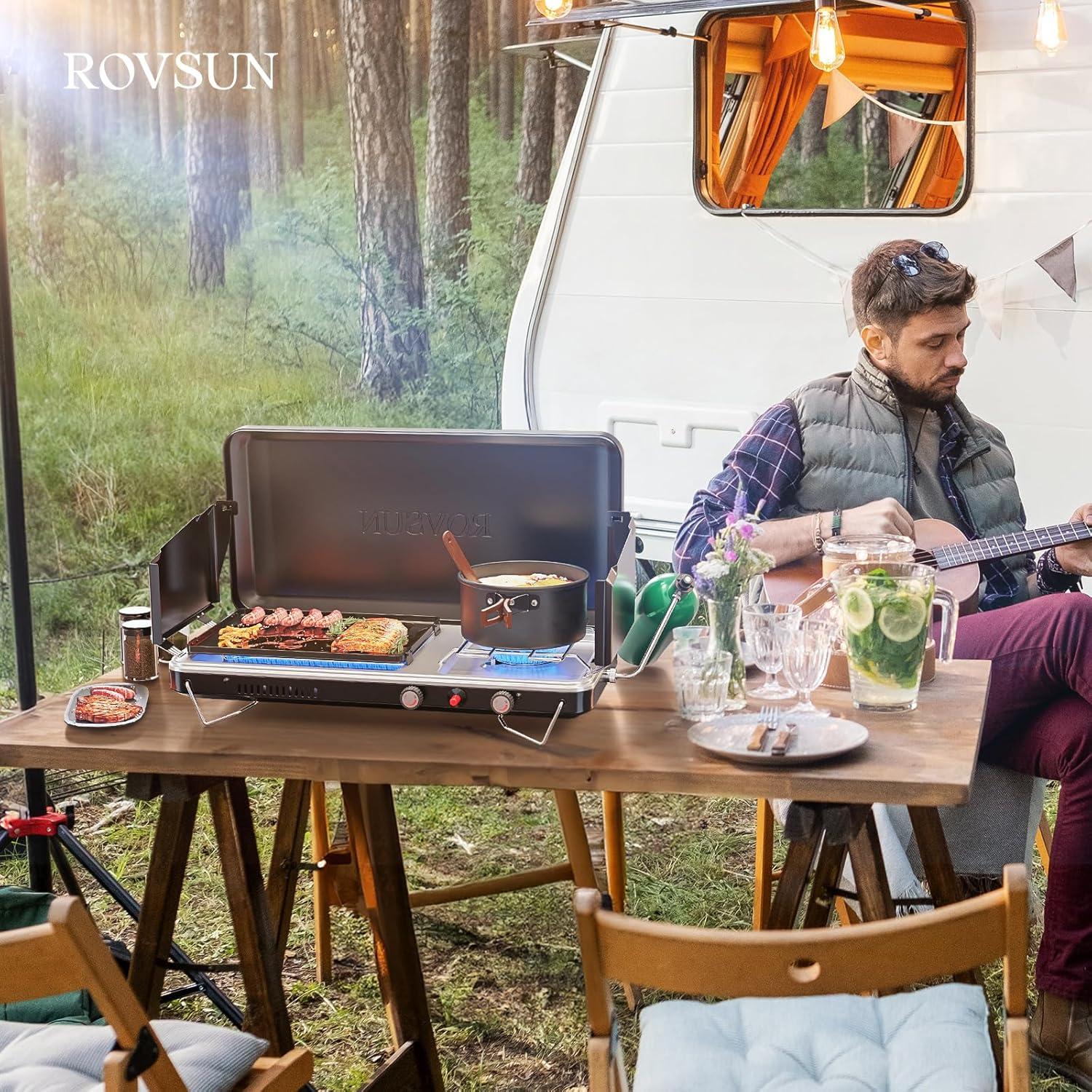 Estufa de Camping ROVSUN 2-en-1 Portátil Gas 5.49 kg