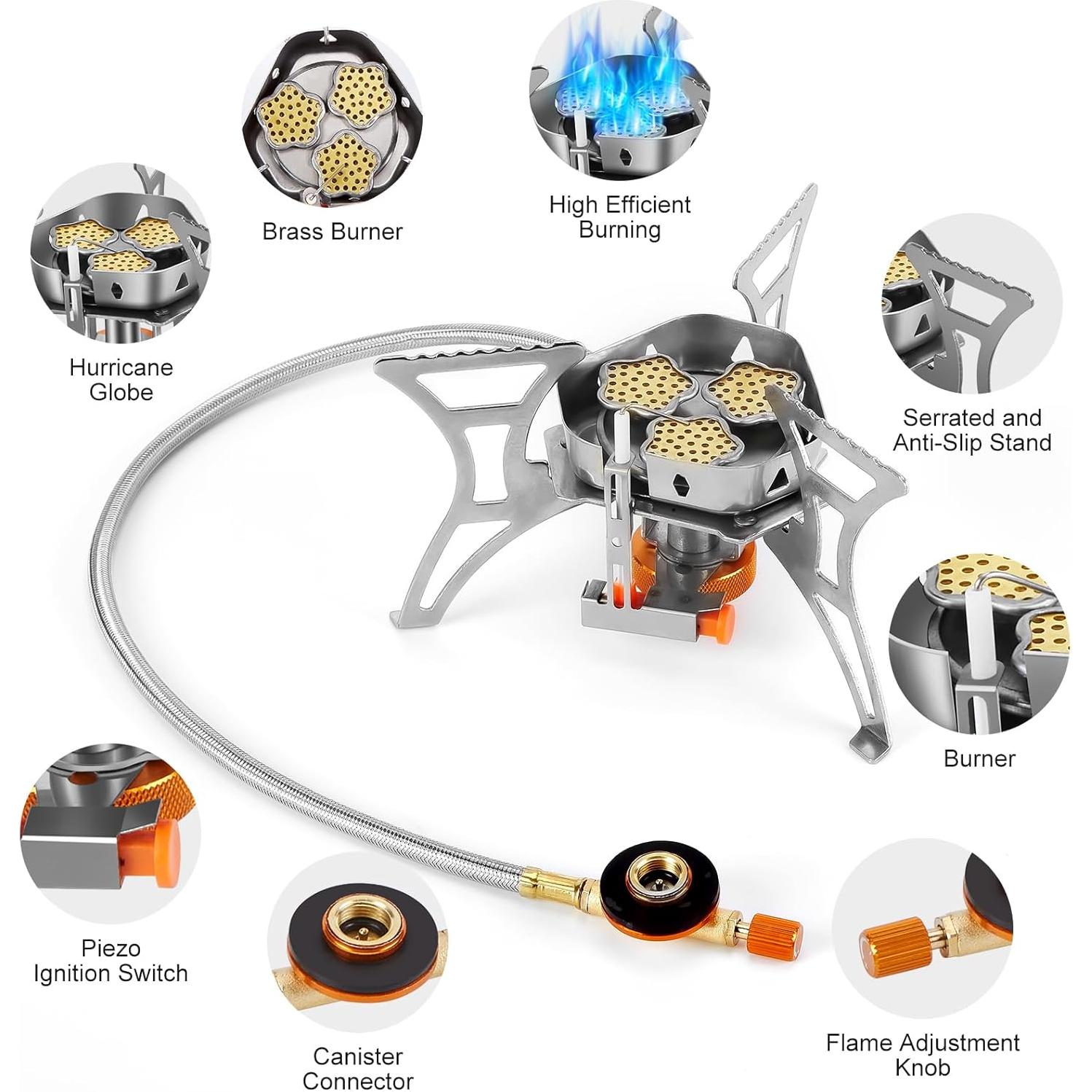 Estufa de Camping WADEO 5800W a Prueba de Viento Gas Butano