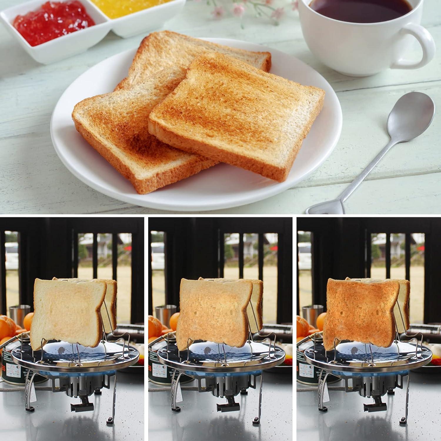 Camping Toaster for Gas Stove – 4-Slice Stainless Steel Stovetop Bread Toast Rack for Outdoor Cooking, Hiking, BBQ, and Picnics – Compact and Portable Camp Stove Toaster