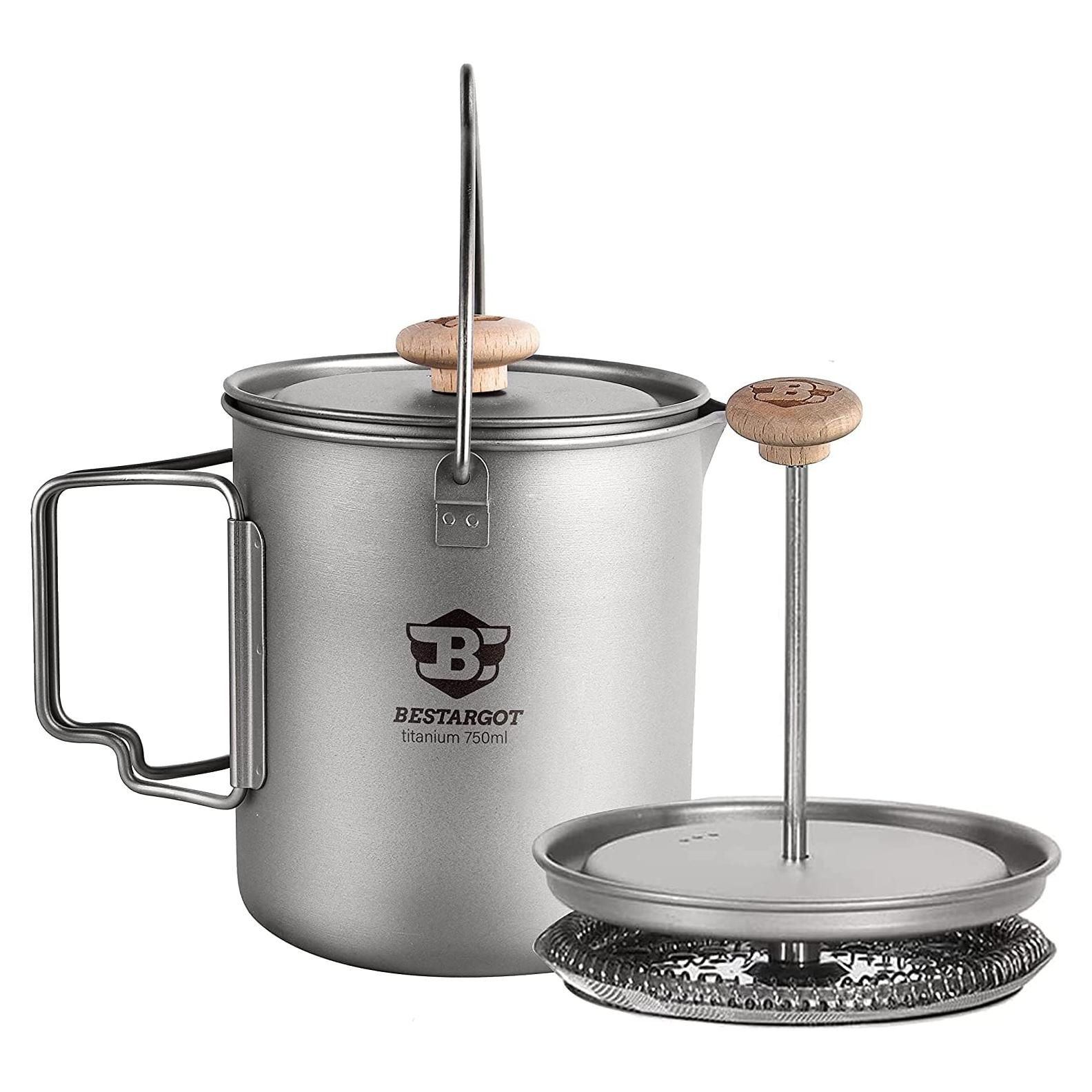 Olla de Camping Titanio Bestargot 750ml Prensa Francesa Portátil