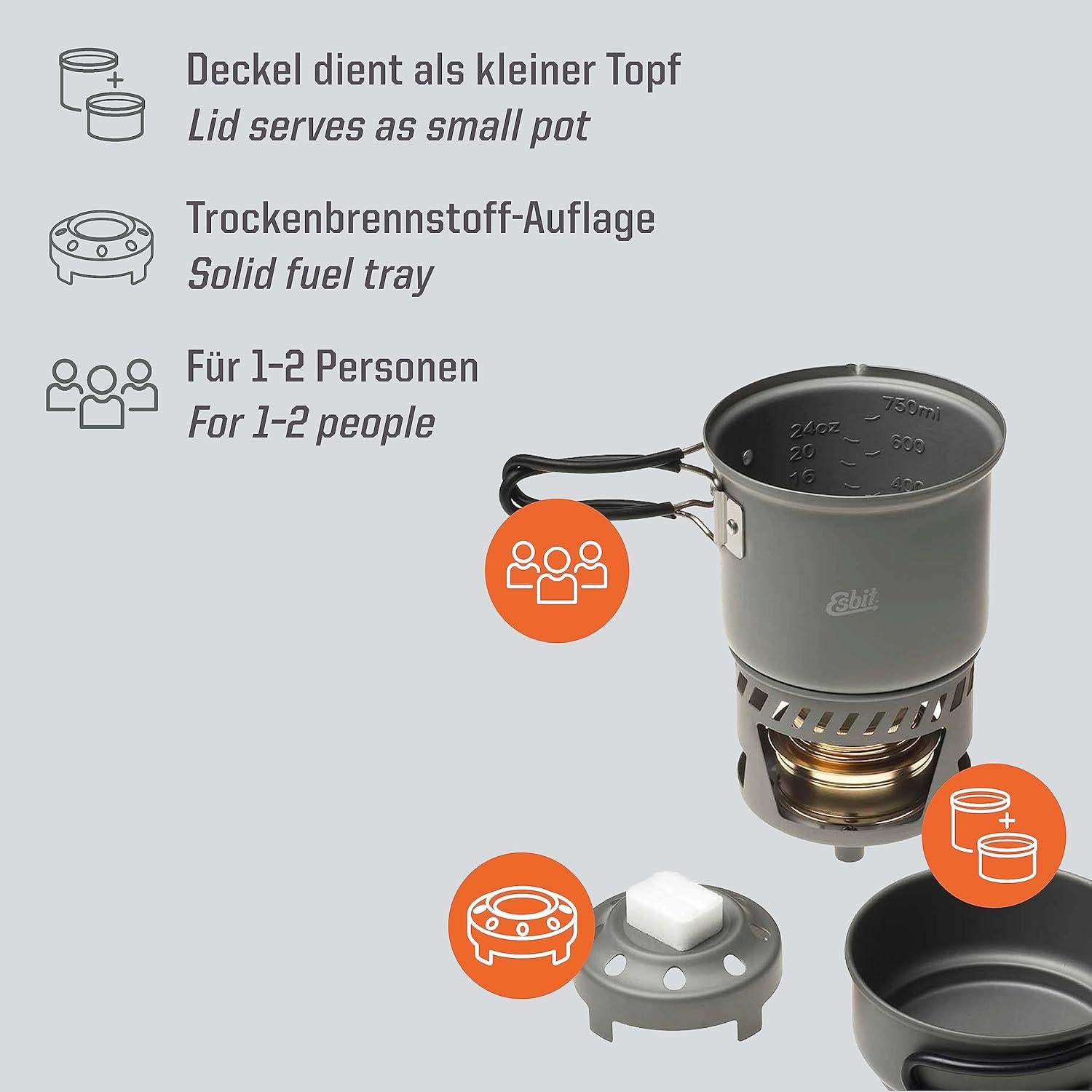 Set de Cocina Esbit de 5 Piezas con Estufa de Alcohol 985ml