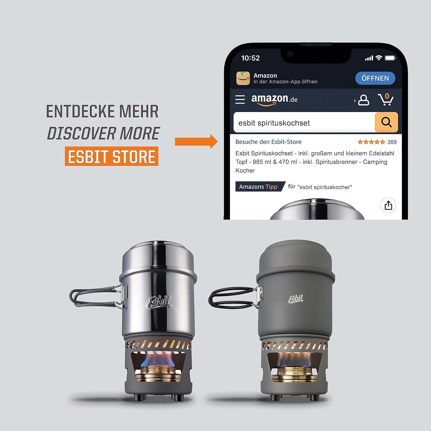 Set de Cocina Esbit de 5 Piezas con Estufa de Alcohol 985ml