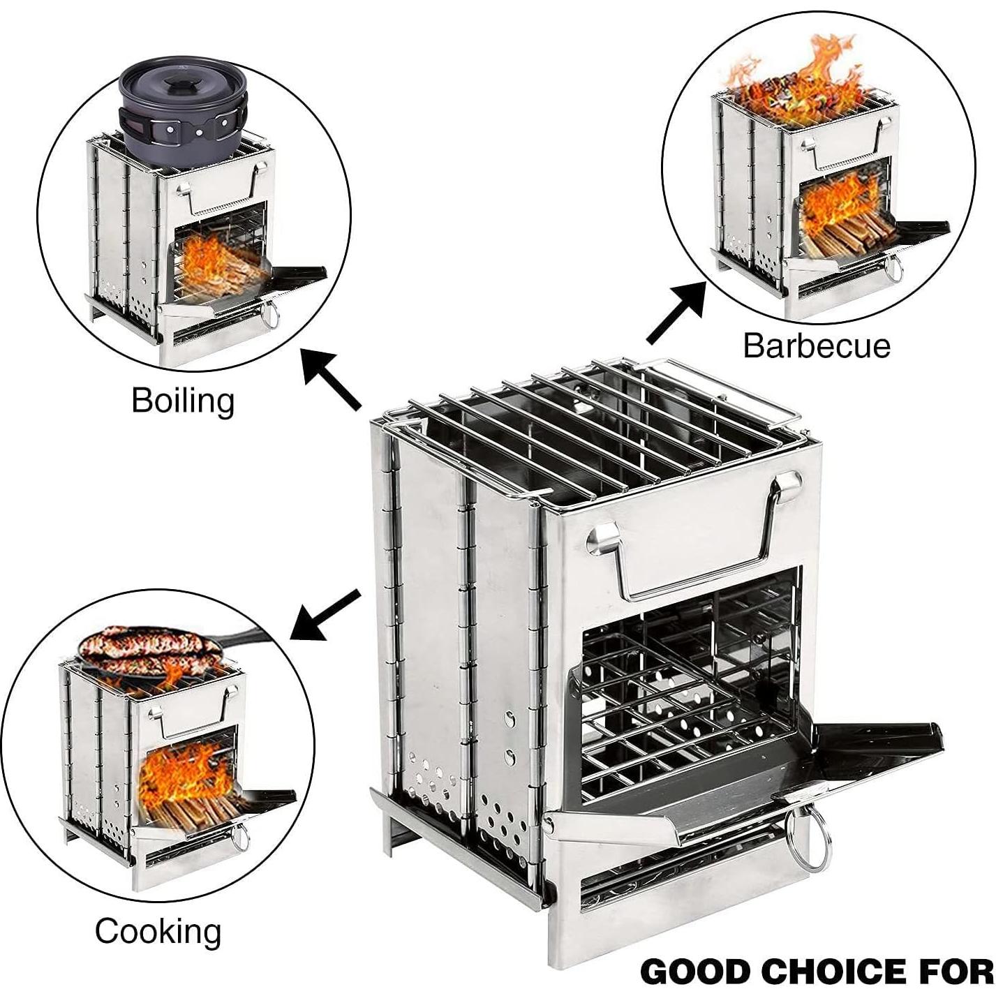 Camping Wood Burning Stove with Carry Bag,Foldable Camp Stove,Stainless Steel Collapsible Backpacking Survival Stove,Campfire Stove,Outdoor Folding Lightweight Stove for BBQ,Cooking,Picnic,Hiking