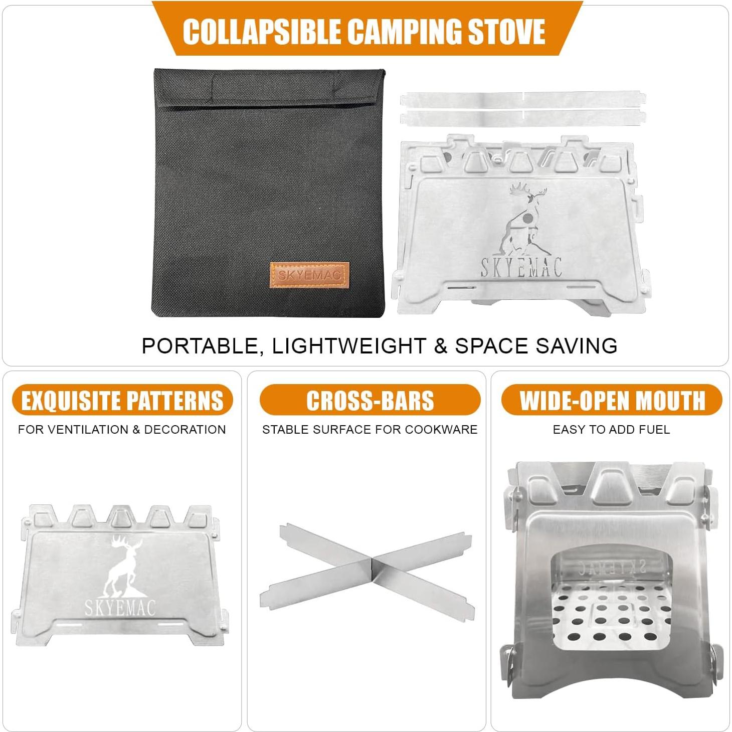 Estufa de leña portátil SKYEMAC 0.6 kg para camping