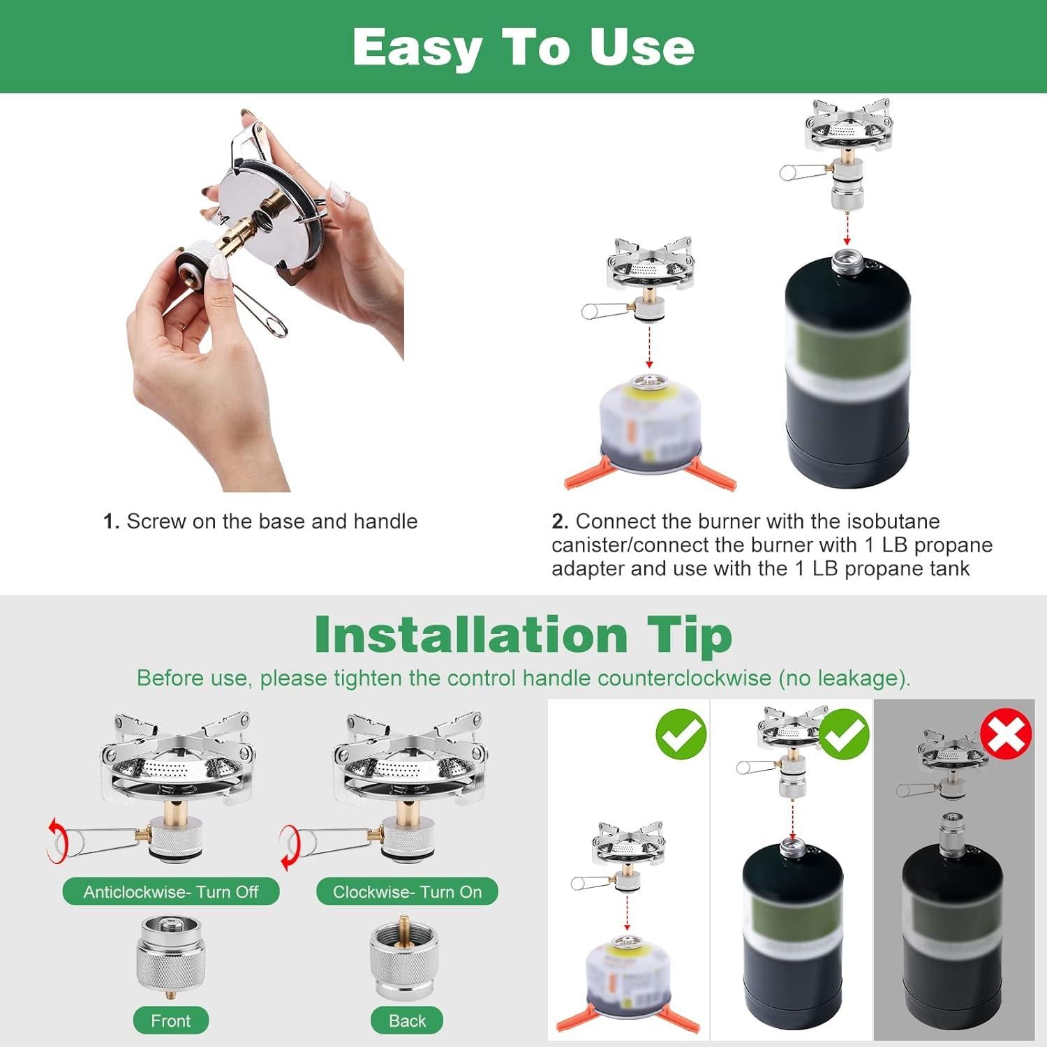 Estufa de Camping Portátil WADEO con Adaptador de Propano 1LB