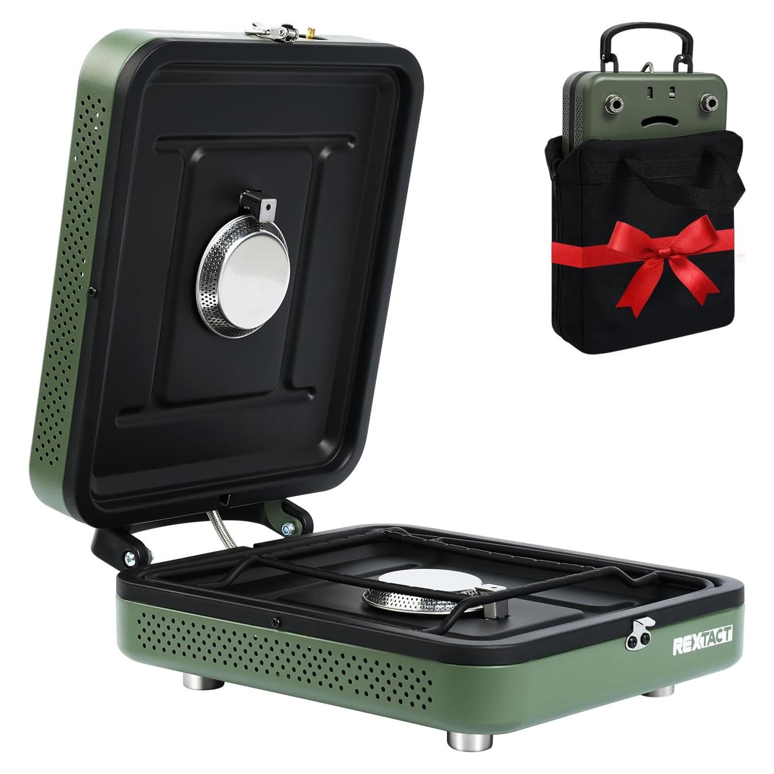 2 Burner Camping Stove with Carrying Bag, Foldable Propane Camp Stove with 17,200 BTU for Camping, Portable Gas Stove with Adjustable Burner for Tailgating, Backyard BBQ,Green