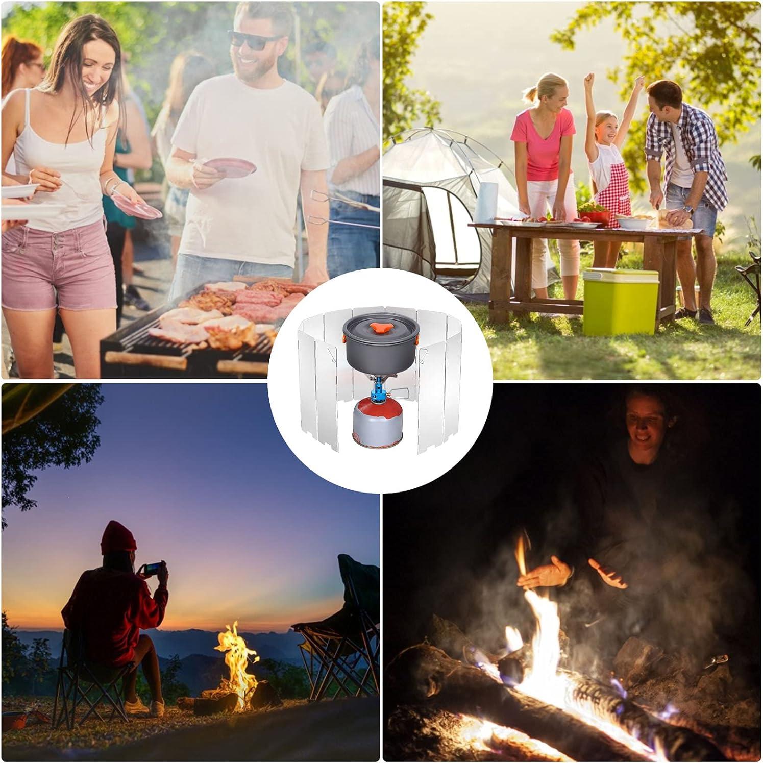 Uning Camp Stove Windscreen, 10 Plates Lightweight Folding Outdoor Picnic Cooker Wind Screen Windshield for Camping, Backpacking, Butane, Alcohol Stoves
