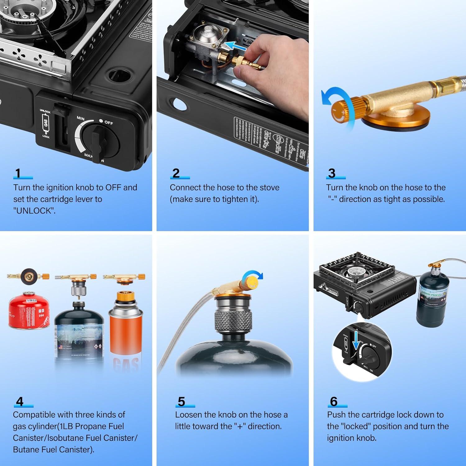 Estufa de Camping WADEO 3 en 1 Gas Propano Butano Isobutano