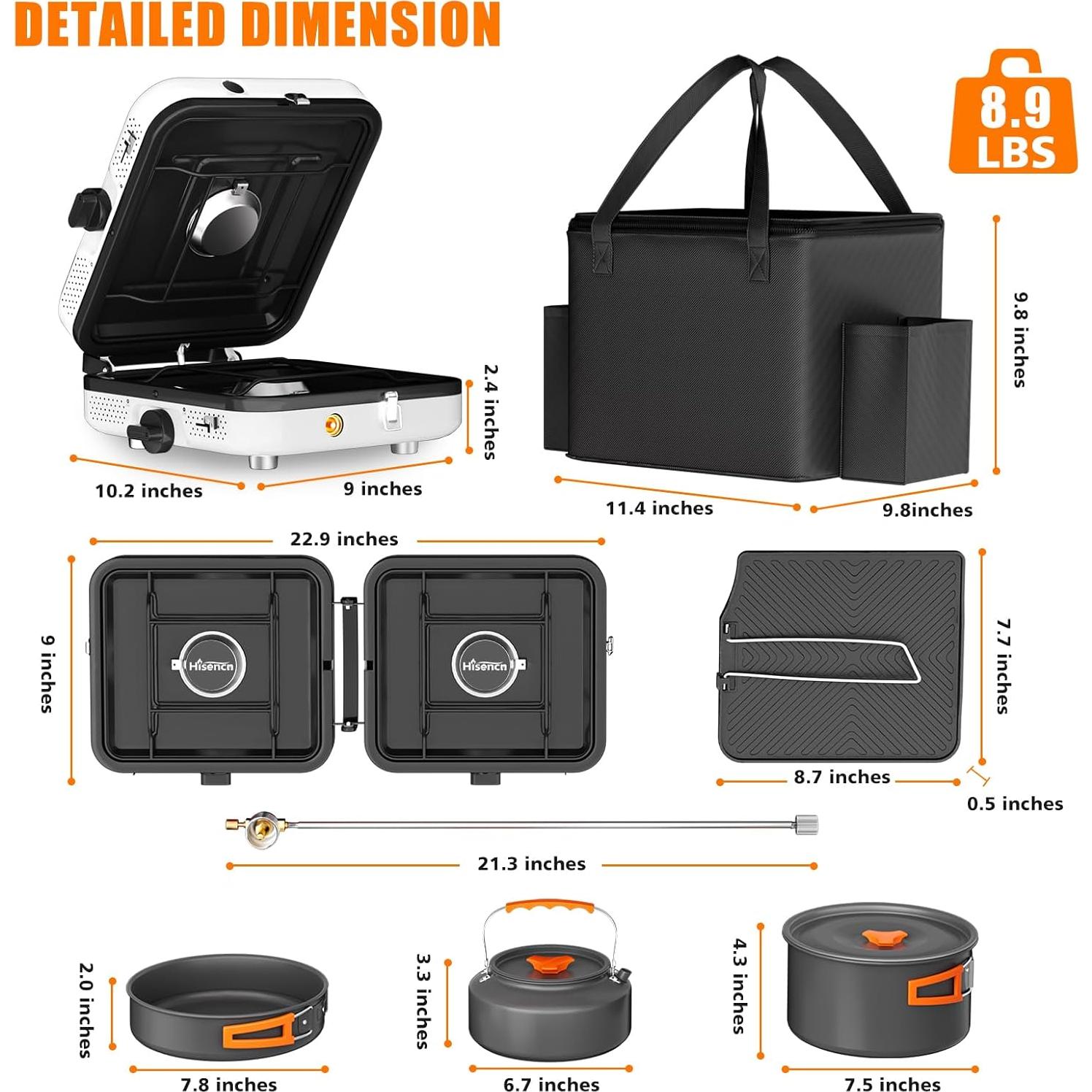 Estufa de Camping Portátil Hisencn 2 Quemadores 20000 BTU