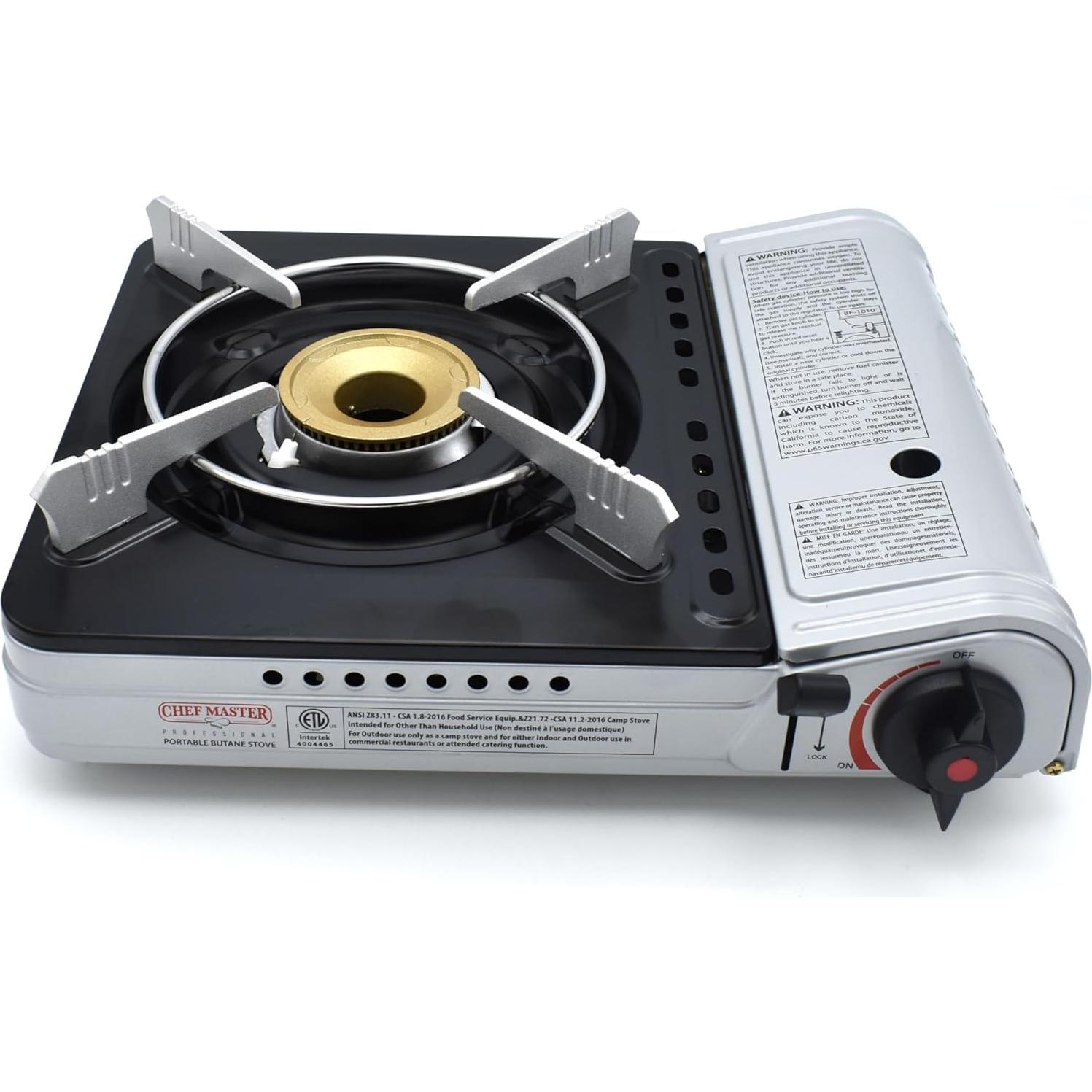 Chef Master 12,000 BTU Portable Butane Stove - Gas Burner for Camping & Outdoor Cooking - Countertop Cooktop with Carry Case, Wind Guard & Electronic Ignition - Portable Cooker & Burner Stove – 90235