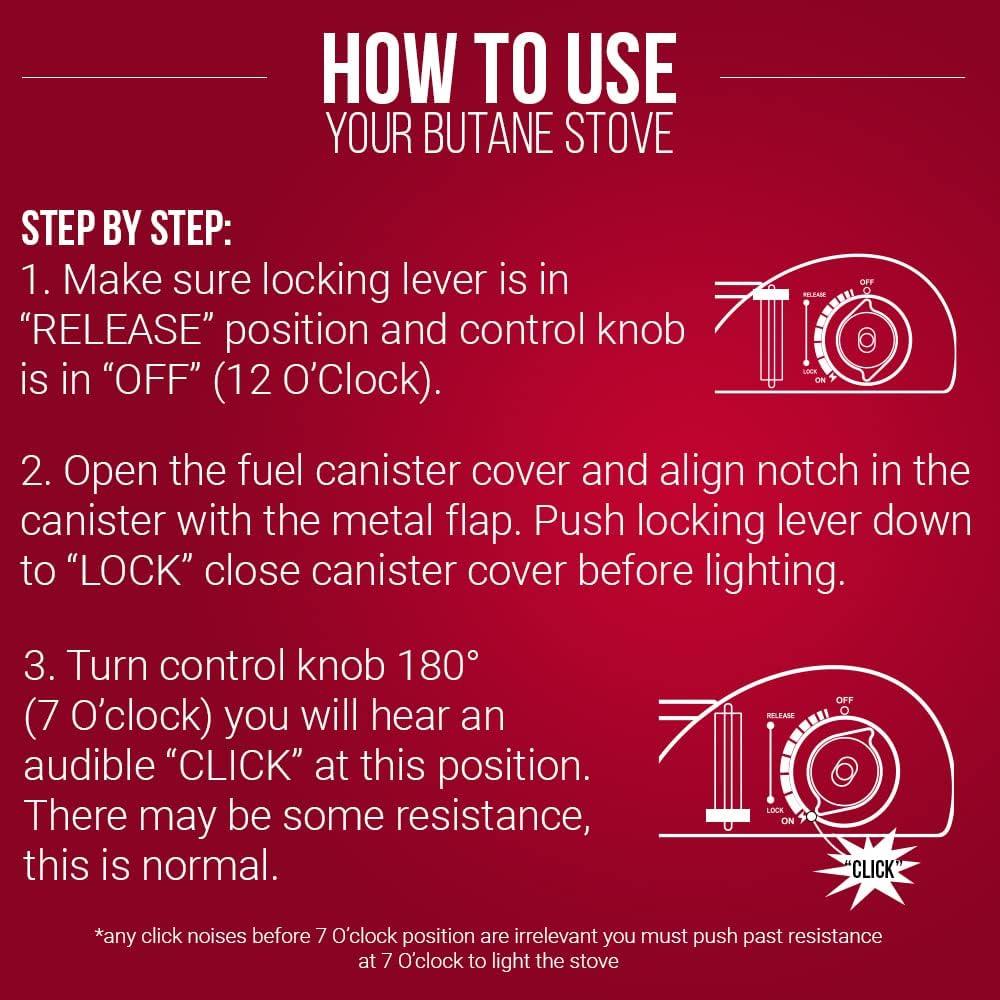 Chef Master 12,000 BTU Portable Butane Stove - Gas Burner for Camping & Outdoor Cooking - Countertop Cooktop with Carry Case, Wind Guard & Electronic Ignition - Portable Cooker & Burner Stove – 90235