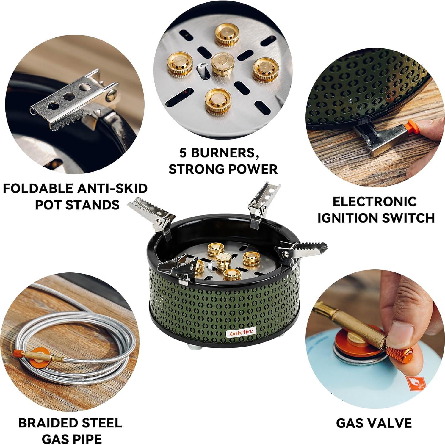 Estufa de Gas Portátil ONLYFIRE 5 Quemadores 18600W Verde