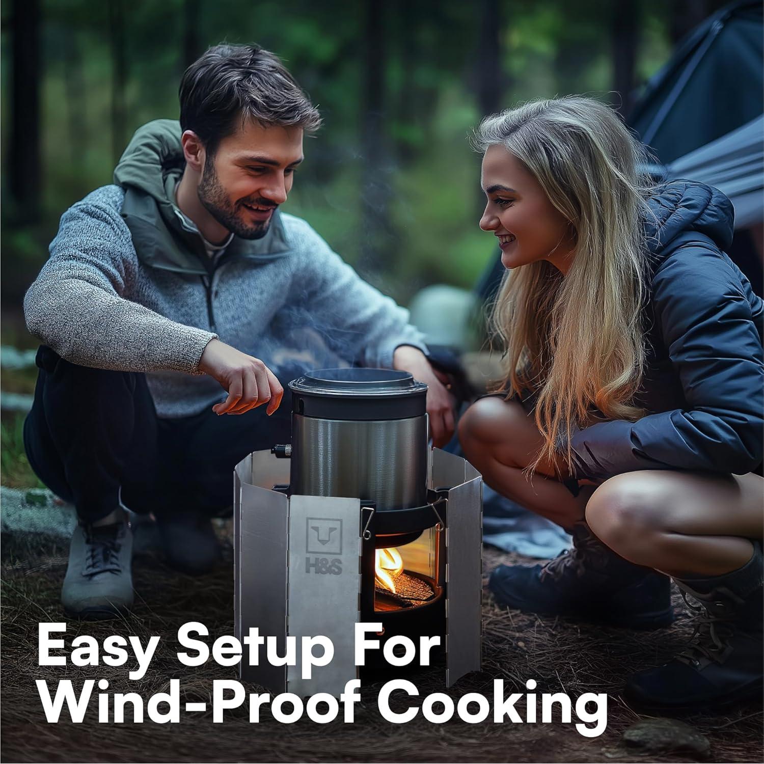 Paravientos Plegable H&S para Estufa de Camping - 10 Placas de Aluminio