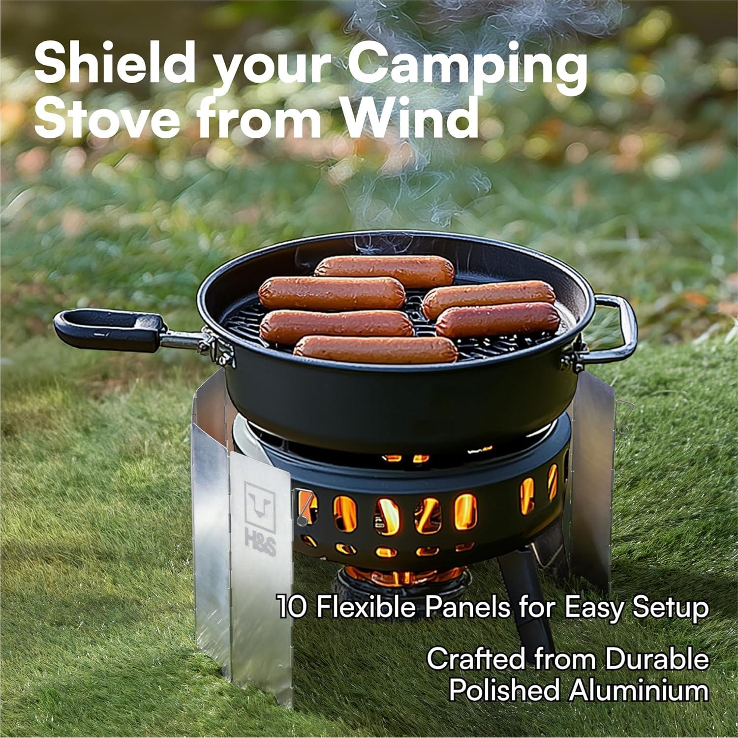 Paravientos Plegable H&S para Estufa de Camping - 10 Placas de Aluminio