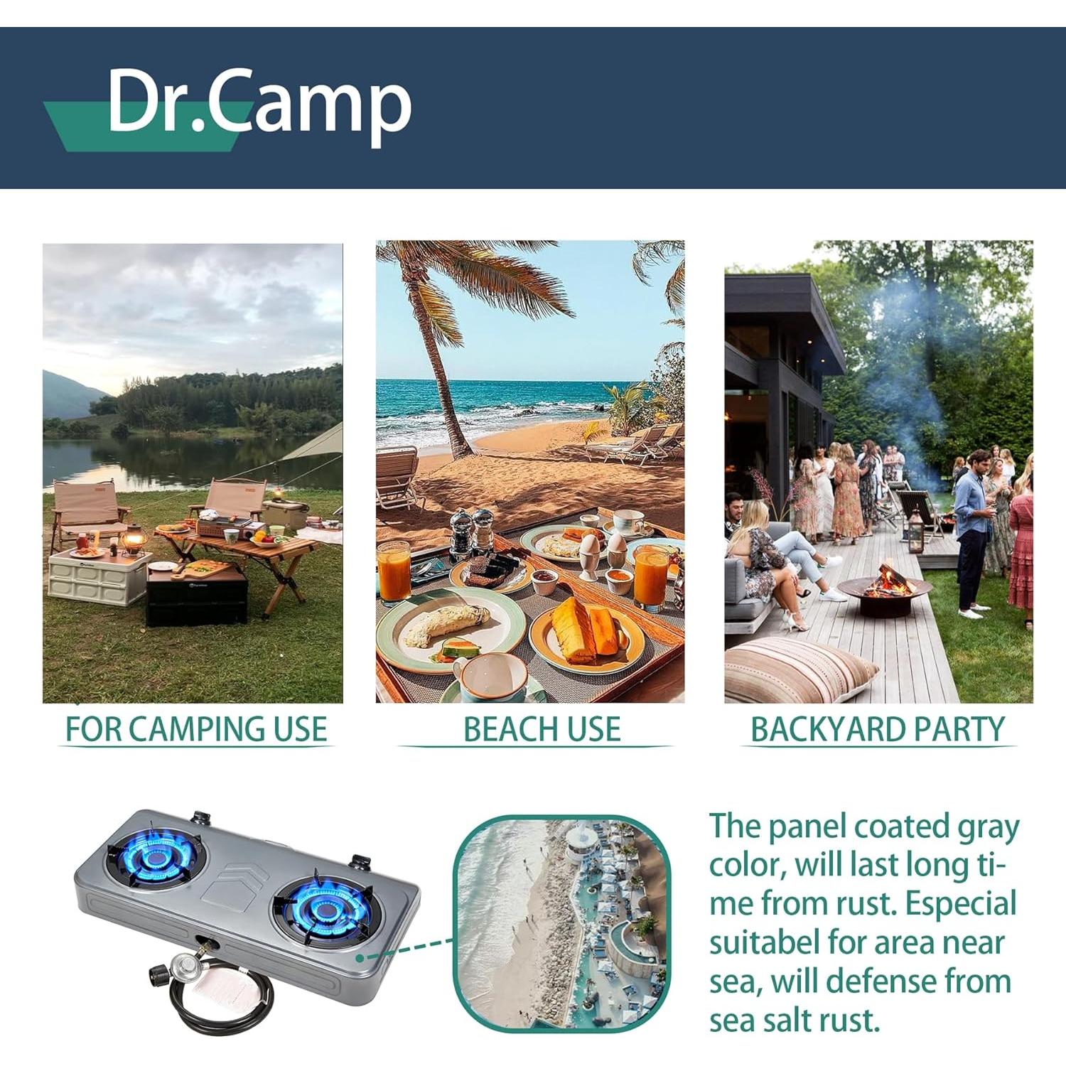 Estufa de Gas Propano Dr.Camp 35000 BTU Doble Quemador Camping