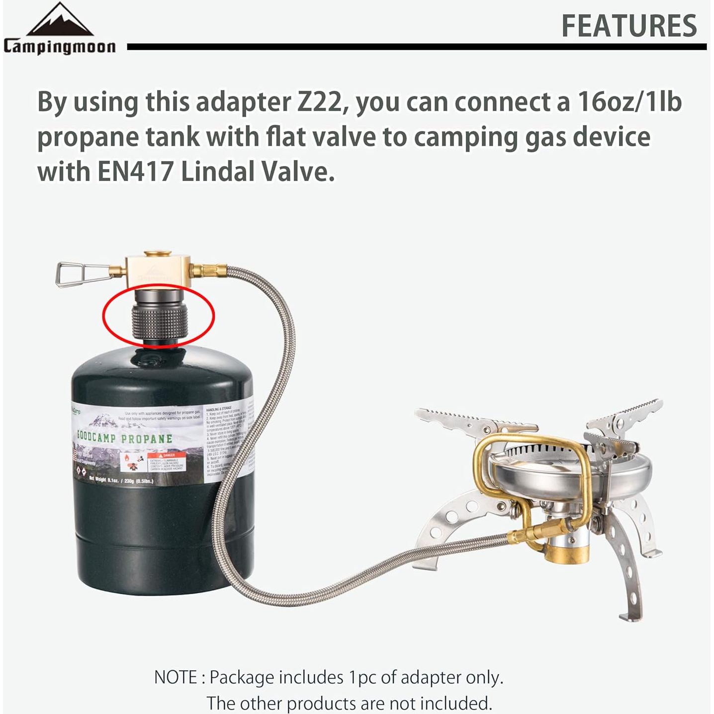 CAMPINGMOON Small Propane to Butane Adapter, Input: 16oz/1Lb small Propane Canister, Output: EN417 Lindal Valve Z22 (Silver)