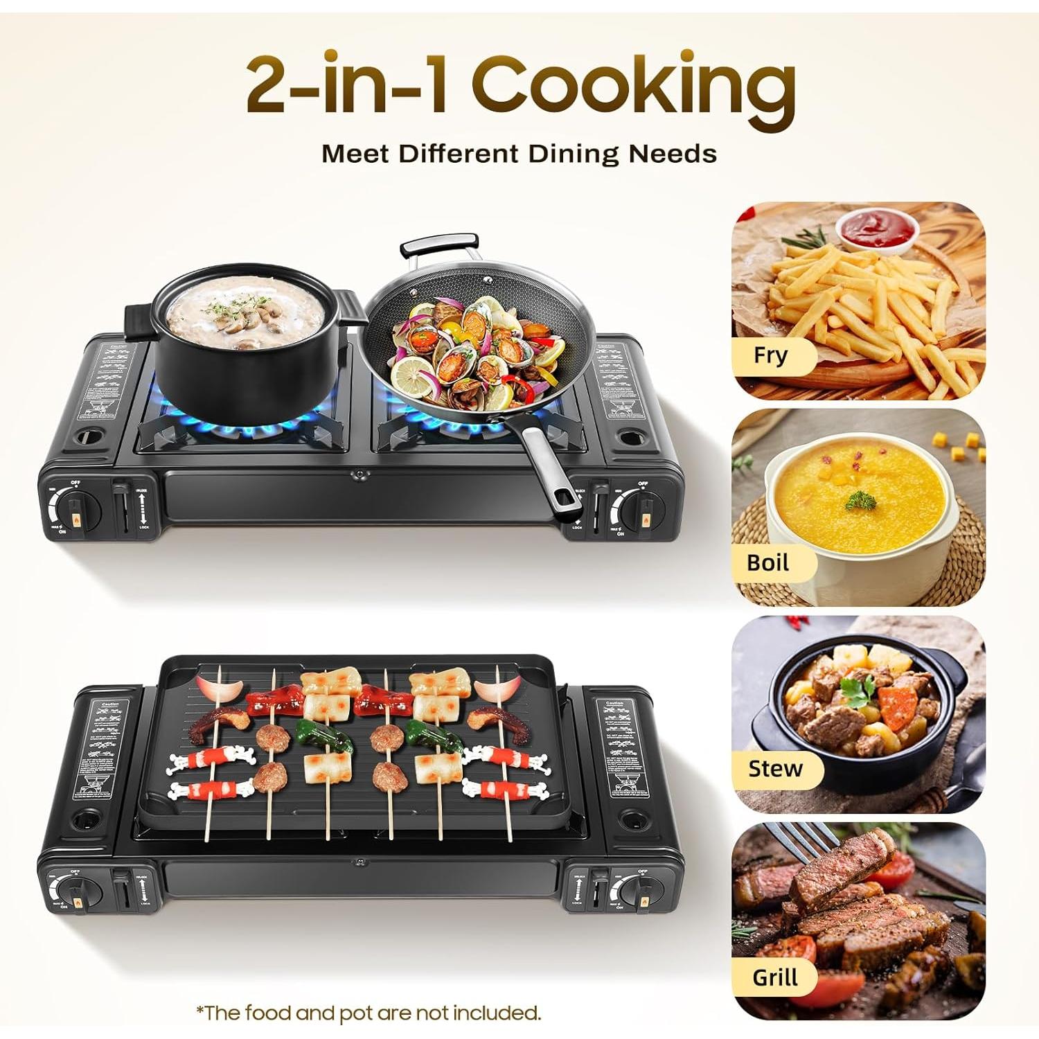 Estufa de Camping Portátil DDBESSIC 2 Quemadores Gas Butano