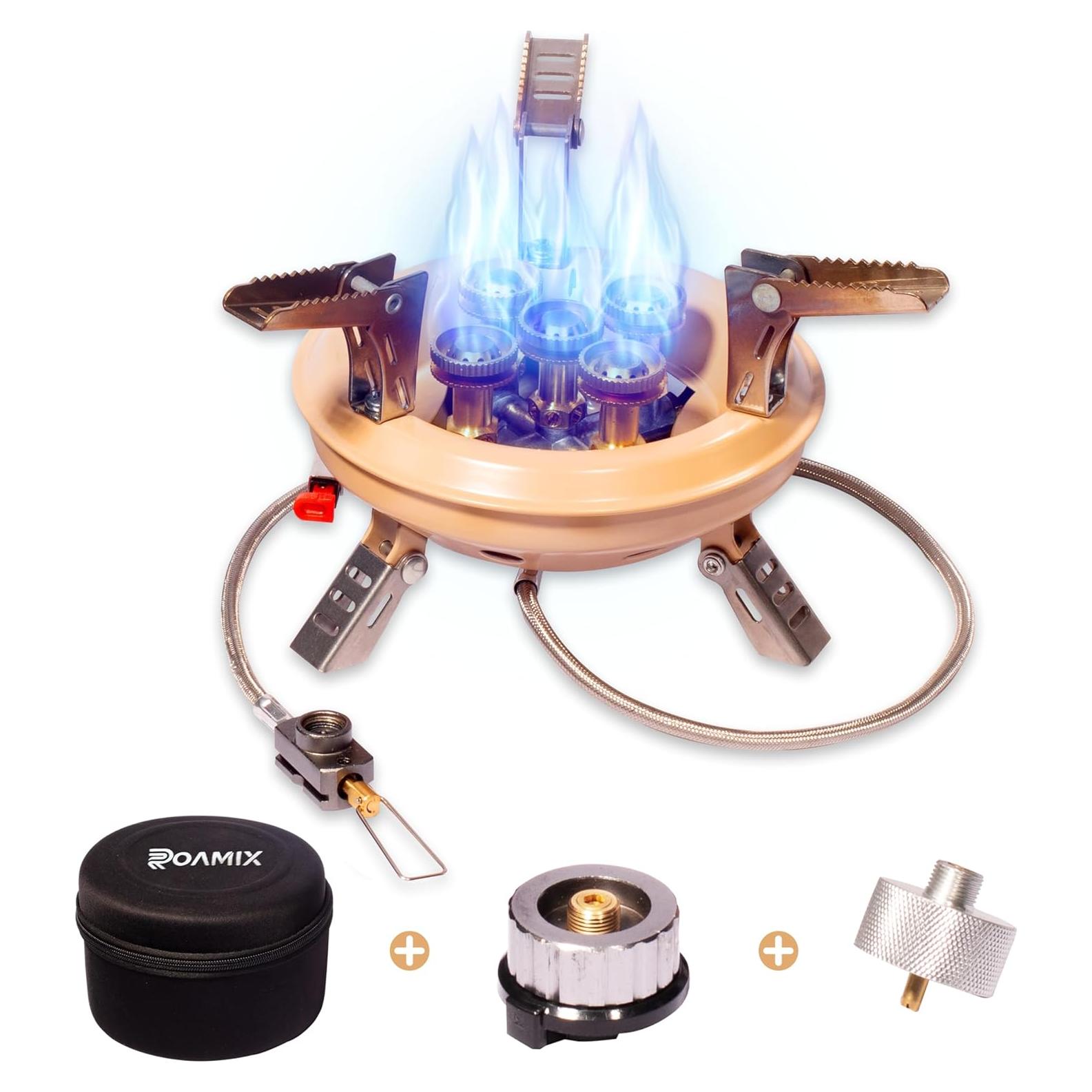 Roamix 54,500 BTU Multi-Fuel Portable Camping Stove – 16,000W Collapsible Windproof Burner with Fuel Canister Adapter & Carrying Case for Outdoor Cooking, Backpacking & Emergency Use