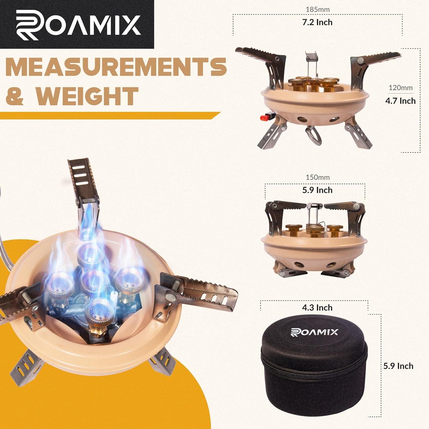 Roamix 54,500 BTU Multi-Fuel Portable Camping Stove – 16,000W Collapsible Windproof Burner with Fuel Canister Adapter & Carrying Case for Outdoor Cooking, Backpacking & Emergency Use