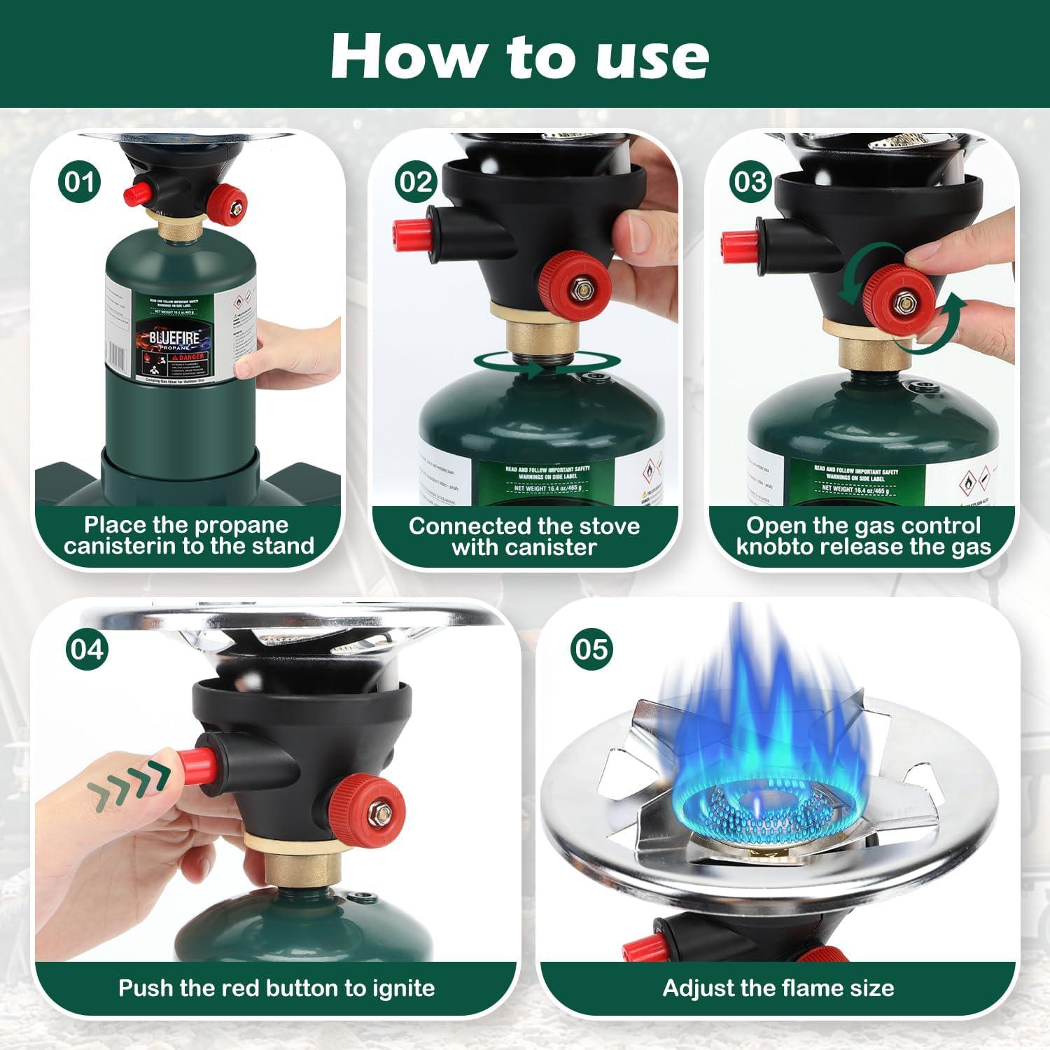 KOMAN Camping Stove Propane, Single Burner Propane Stove,Portable Stove,Propane Burner Camping with Button Starter,10000BTU Backpacking Stove for Outdoor Cooking, Hiking(Fuel not included)