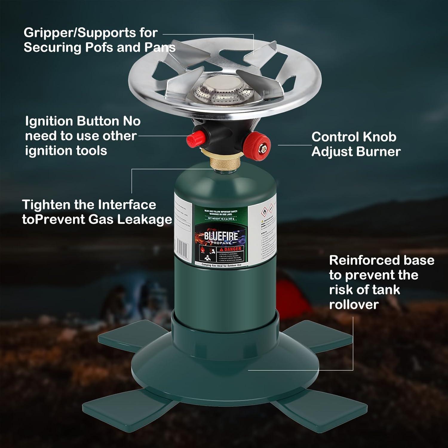 KOMAN Camping Stove Propane, Single Burner Propane Stove,Portable Stove,Propane Burner Camping with Button Starter,10000BTU Backpacking Stove for Outdoor Cooking, Hiking(Fuel not included)