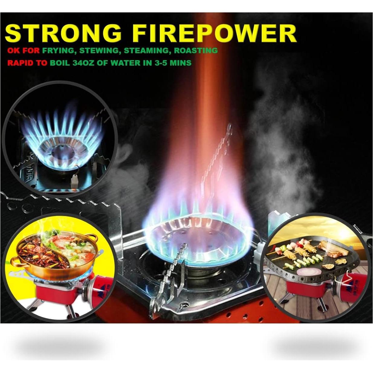 Camping Stove, Backpacking Stove, Foldable, Portable, Lightweight, Piezo Ignition, Single Burner Adjustable, Premium Mini Powerful and Stable Camp Stove for Hiking Picnic, 1+2+1+1pcs