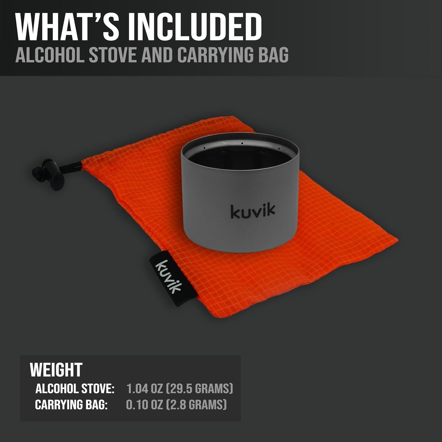 Estufa de Alcohol Ultraligera Kuvik de Titanio 32g 54mm x 38mm