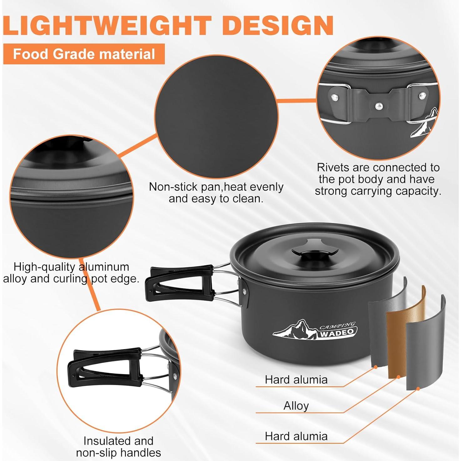 Kit de Cocina para Camping WADEO 14 Piezas Estufa 7200W