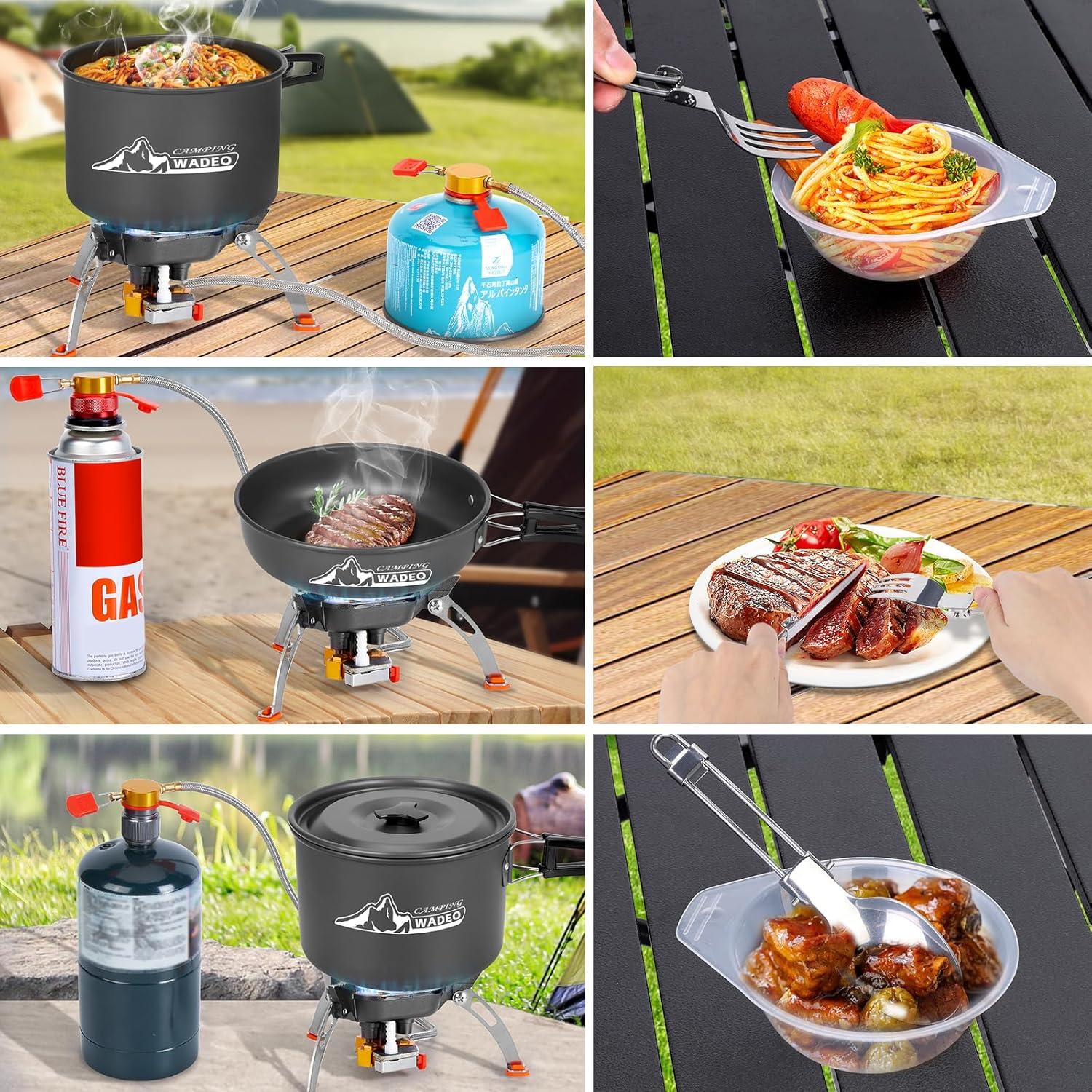 Kit de Cocina para Camping WADEO 14 Piezas Estufa 7200W