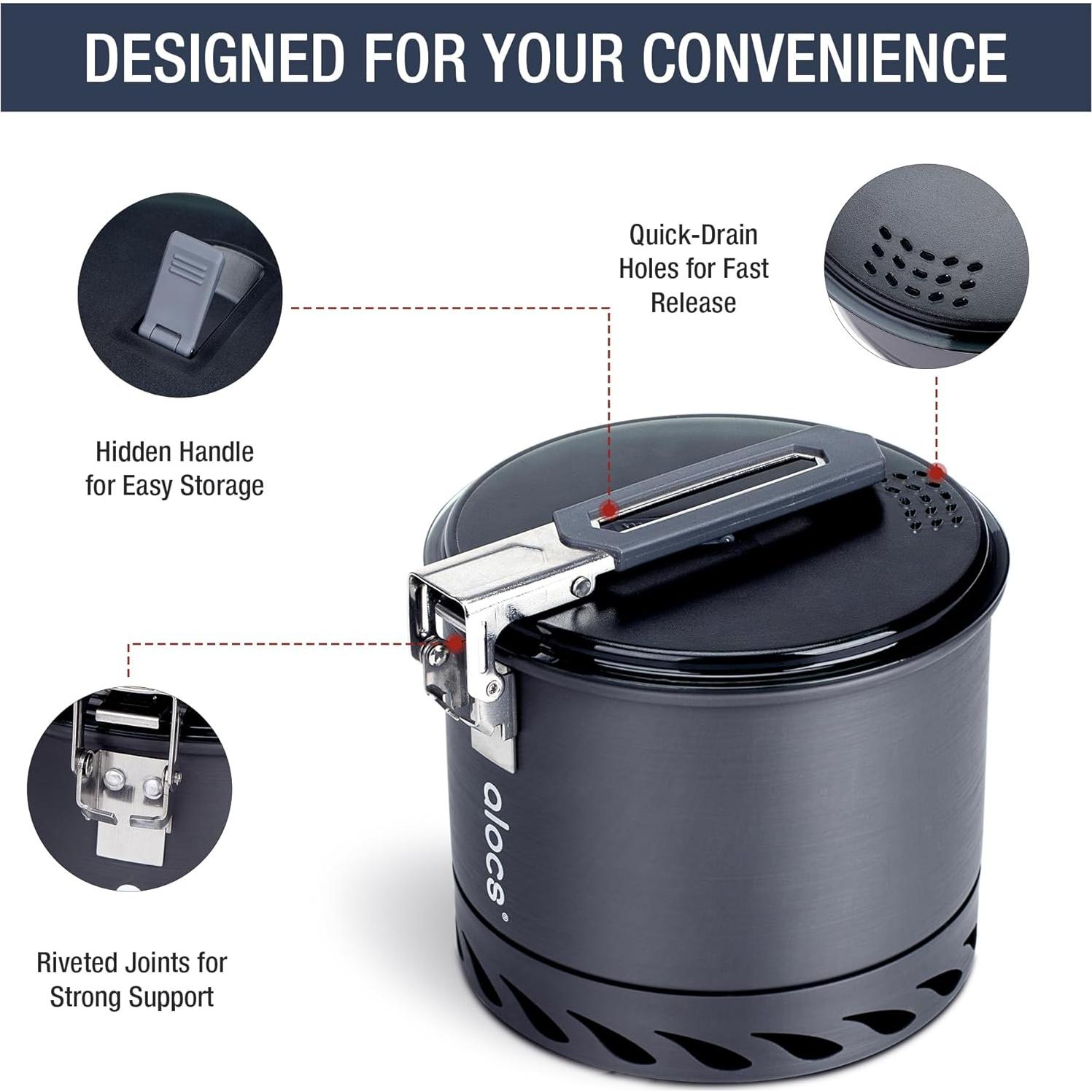 Olla de Camping Alocs 1.4L con Intercambiador de Calor