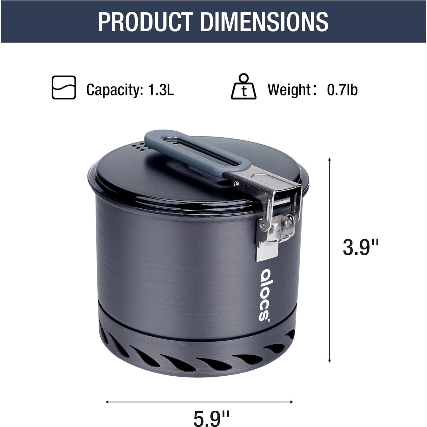 Olla de Camping Alocs 1.4L con Intercambiador de Calor