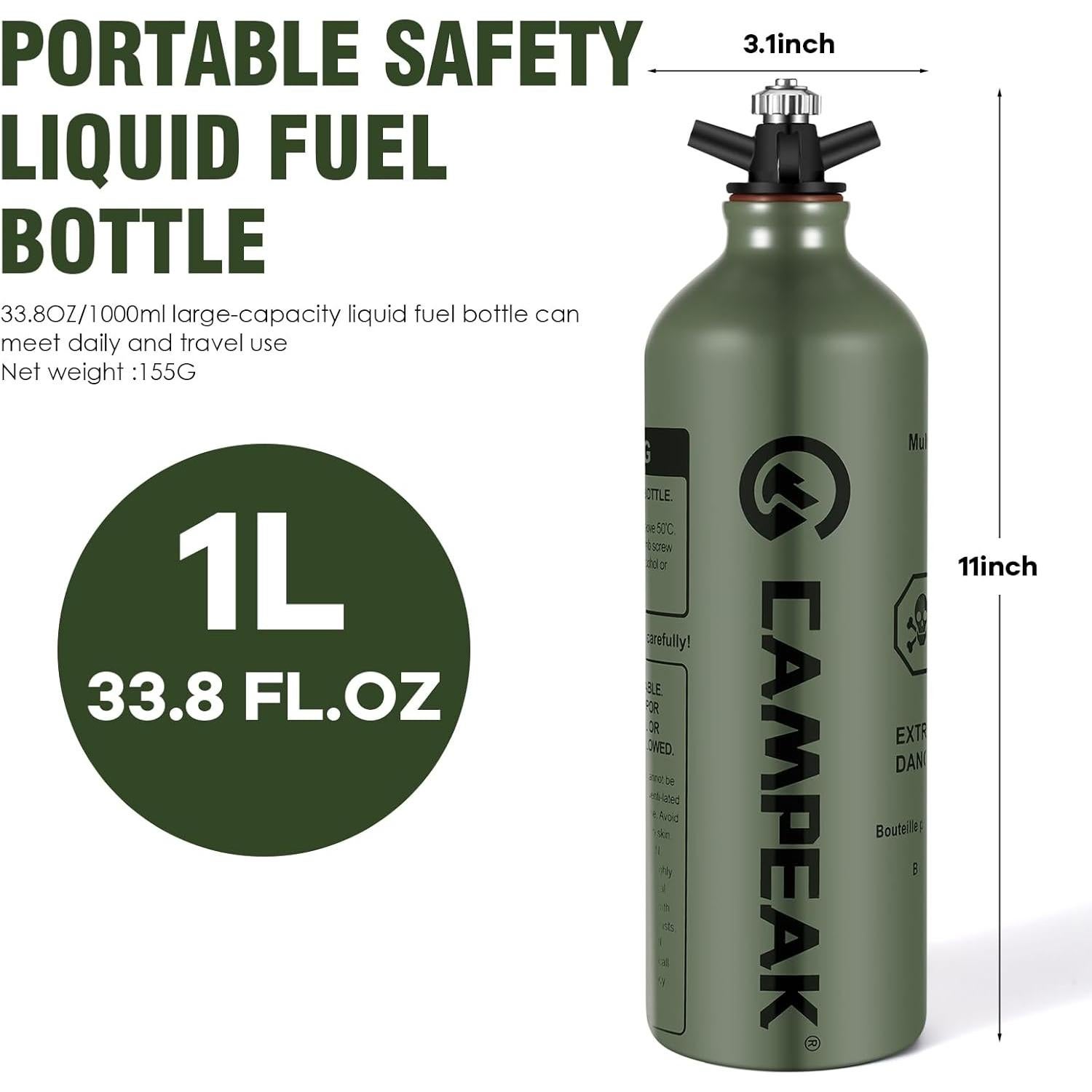 Botella de Combustible 1L CAMPEAK con Válvula de Seguridad