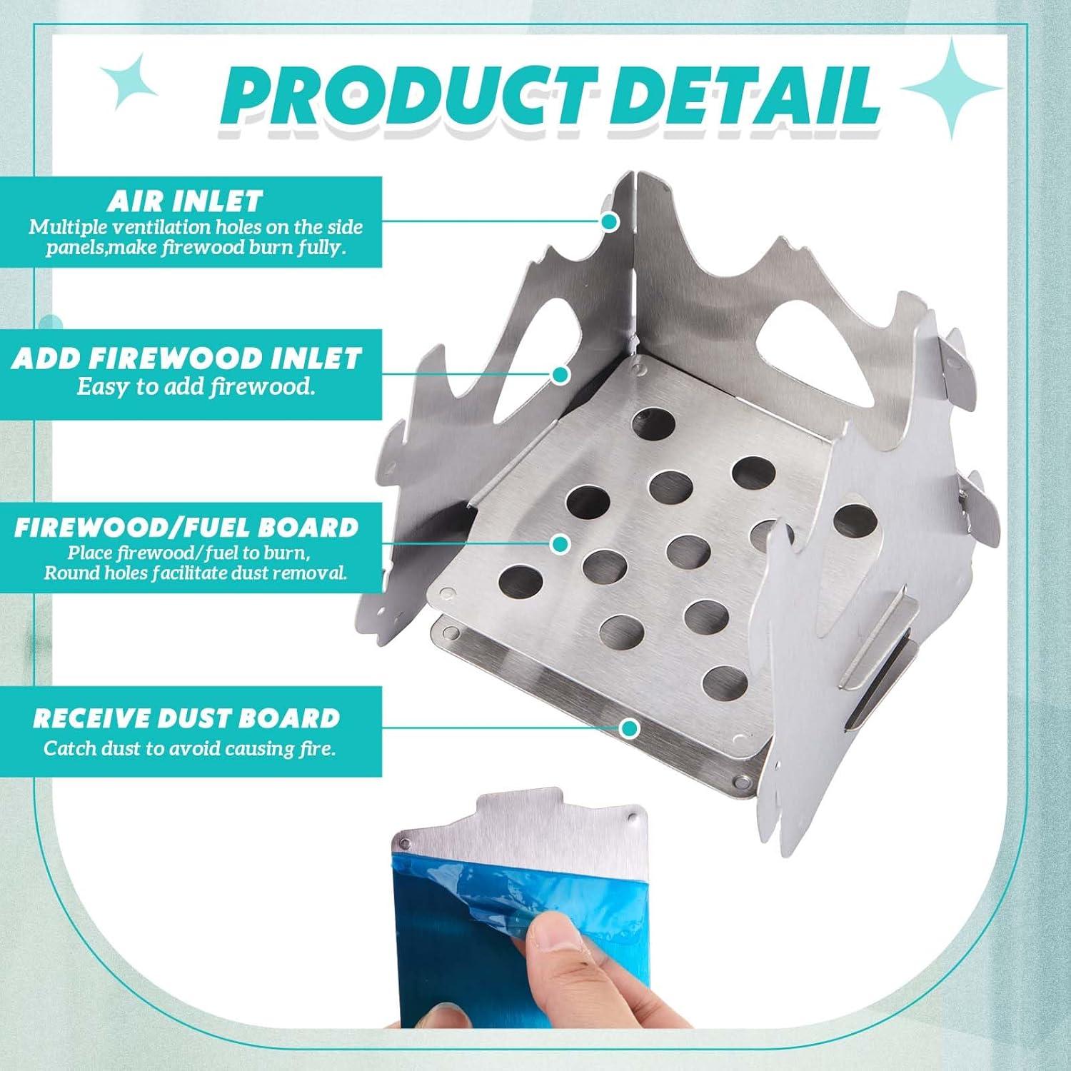 Estufa Plegable Portátil Blulu para Camping - 2 Pcs, Acero Inoxidable