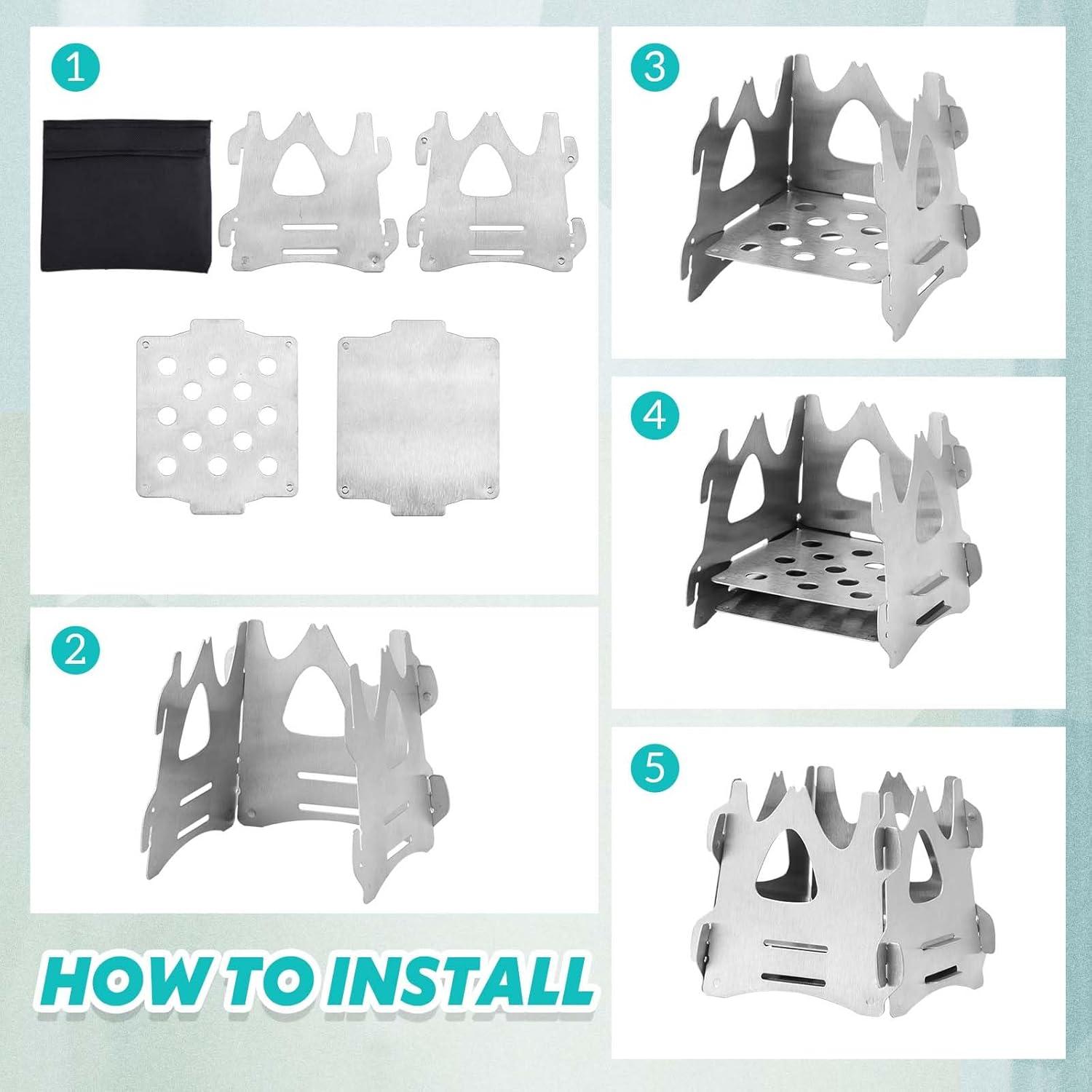 Estufa Plegable Portátil Blulu para Camping - 2 Pcs, Acero Inoxidable